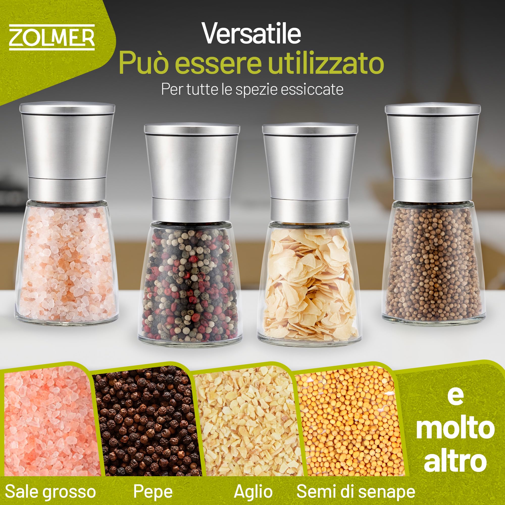 Macina sale e pepe con supporto in bambù – Set di 2 macinaspezie in acciaio inox e vetro – macina in ceramica regolabile, ricaricabile ed elegante per ogni cucina