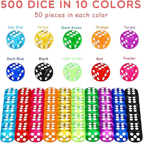Miniatura 3 de Syhood Juego de 1000 dados de colores de 0.555 pulgadas, 6 caras con 5 bolsas de cordón, dados estándar para juegos de dados, aula, enseñanza de