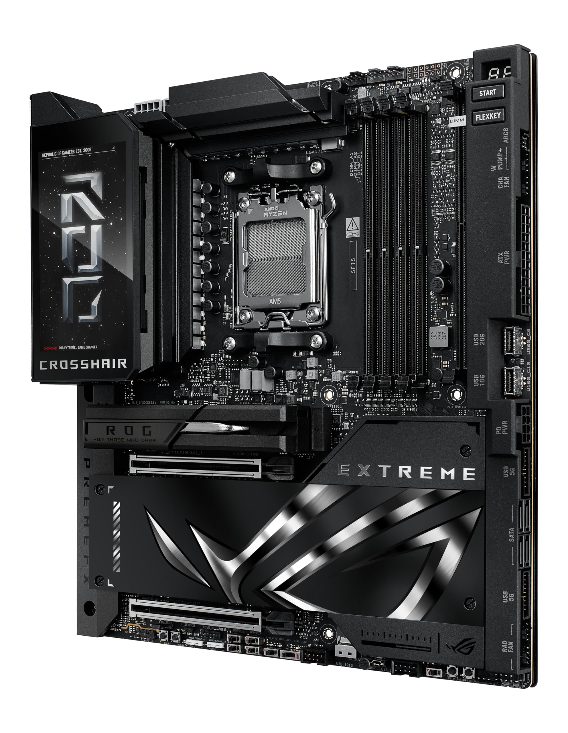 ASUS ROG Crosshair X870E Extreme AMD X870E AM5 E-ATX - Placa base para juegos, 20+2+2 etapas de potencia, DDR5, PCIe 5.0, 5X M.2, 5G y 10G LAN, Wi-Fi 7, USB4 Type-C, LCD de 5 pulgadas, overclocking AI