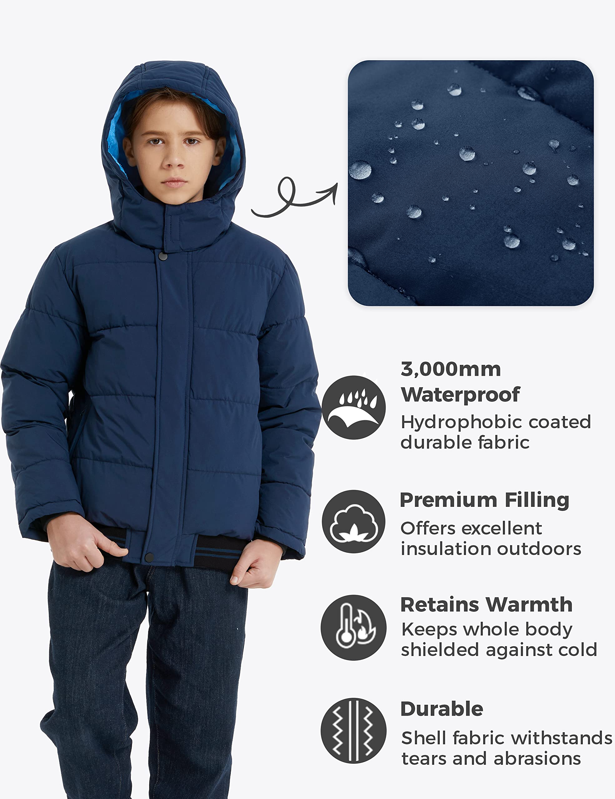 Wantdo Abrigo de Invierno para Niños Chaqueta Cálida Abrigada Acolchada de Algodón Resistente al Agua con Capucha Extraíble