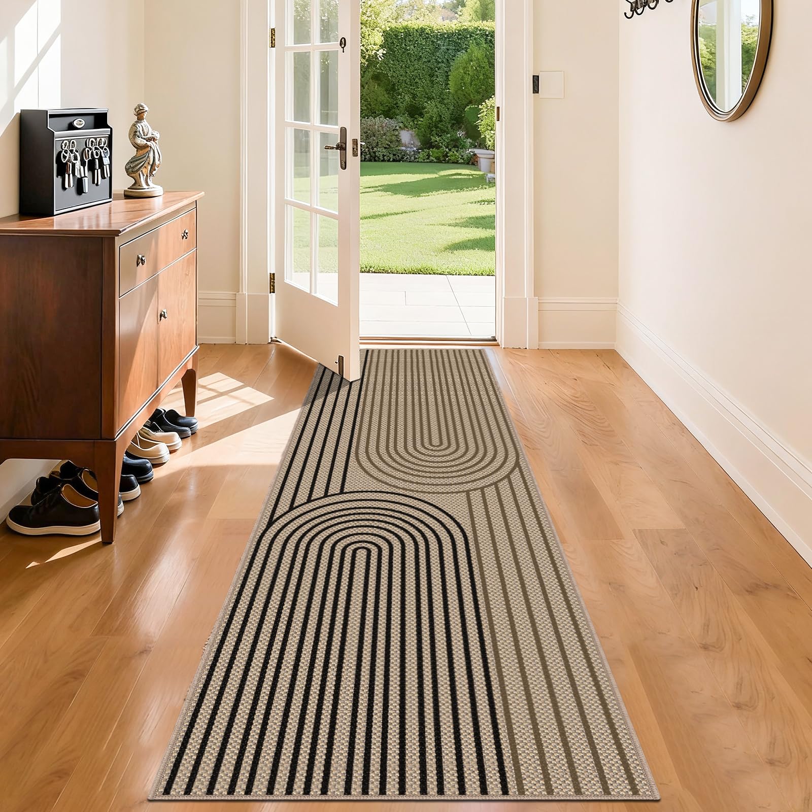 VSIWB Runner Rugs for Hallway 60x180 cm Kitchen Rug Washable Non-Slip Carpet Runner Jute Look Outdoor Indoor Rug for Bedroom Living Room Corridor Laundry Entryway Porch Door Mat, Black Brown Rainbow