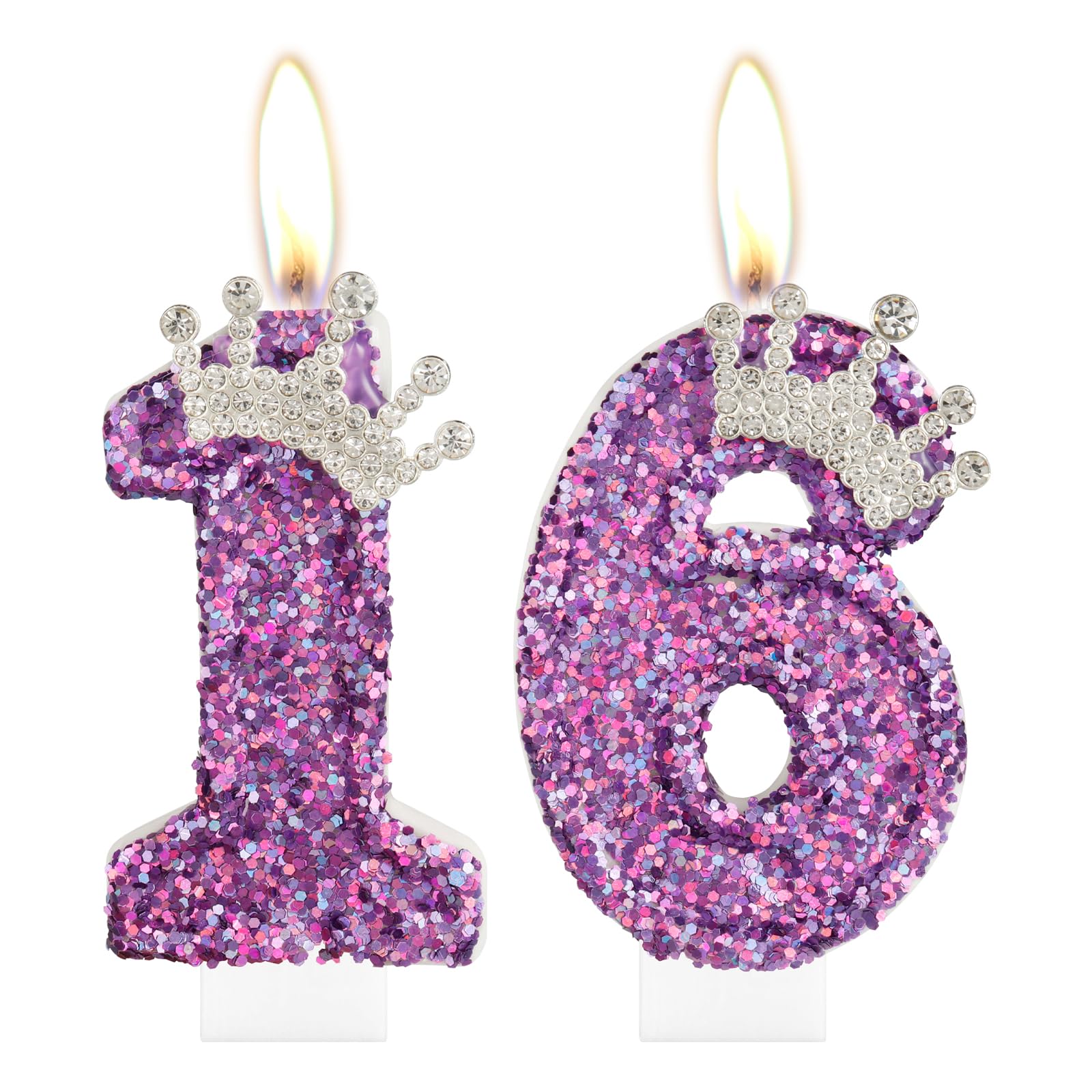 16th Birthday Candles for Girls, Purple Crown Number 16 Candle for Cake Topper Decorations for Girls Birthday Party Wedding Anniversary Celebration