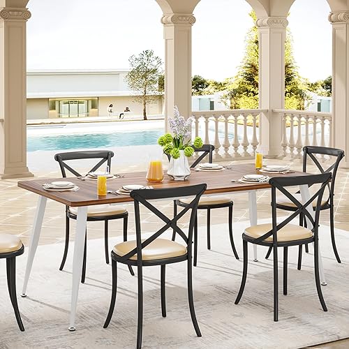 Miniatura 6 de Tribesigns Mesa de comedor grande de 70.9 pulgadas para 6 a 8, muebles de mesa de cocina industrial con patas de metal, moderna mesa rectangular de