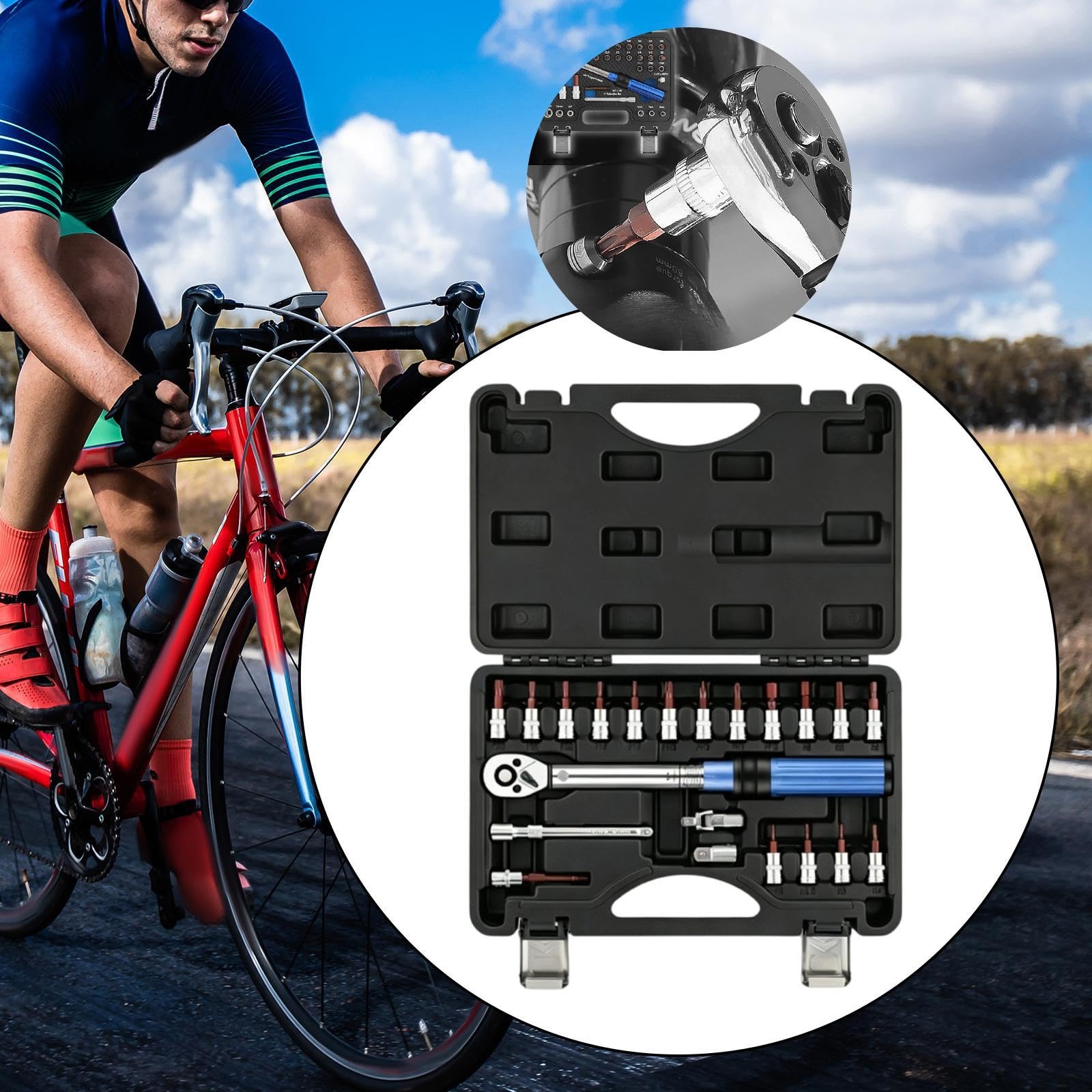 Llave de para Bicicleta con Herramienta Multifuncional de Trinquete Maletín Resistente Anti Desgaste de Ajuste Preciso Elaborada en Ale, 21 Piezas