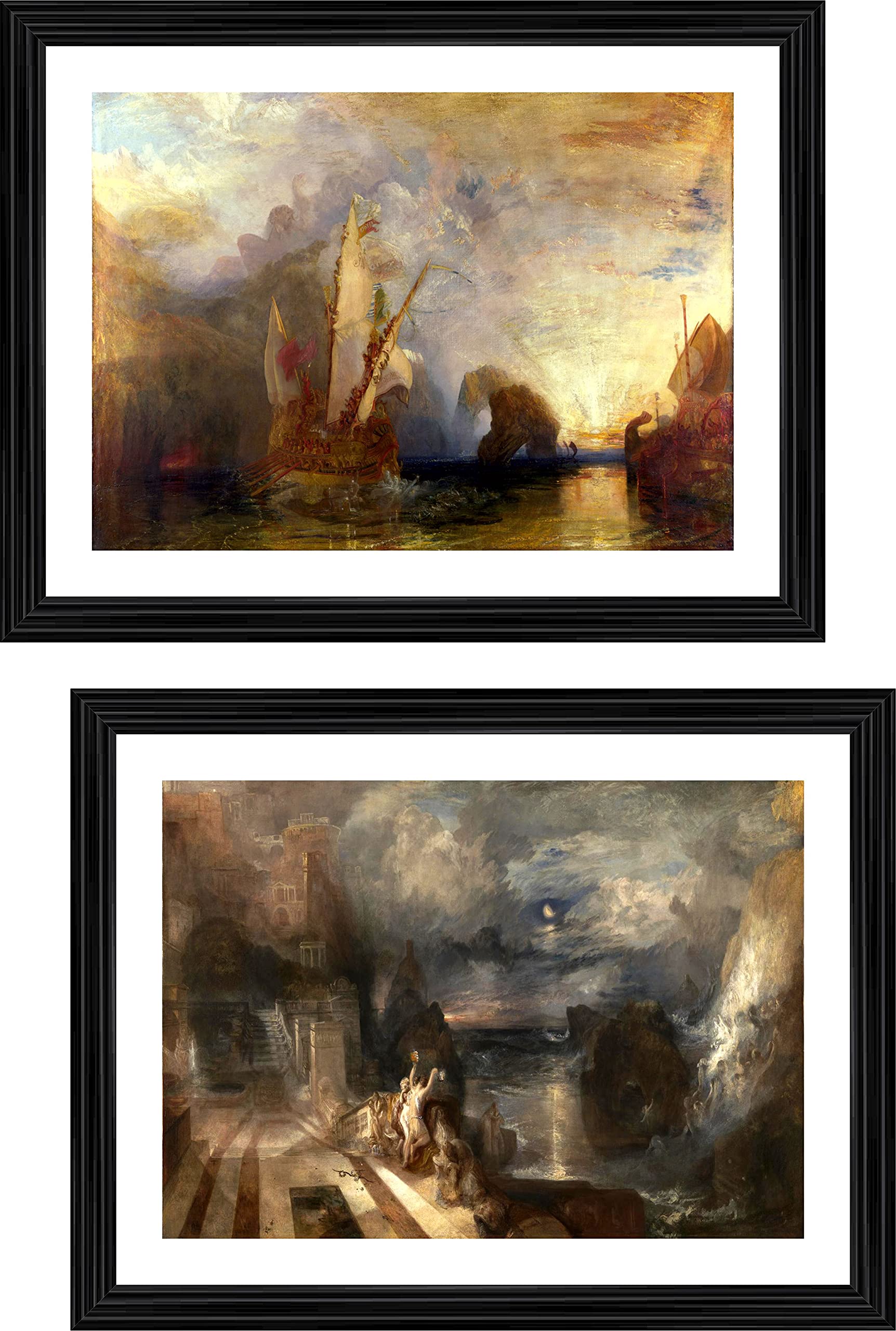 Decoratus� *Ulysses Deriding Polyphemus* & *The Parting of Hero and Leander*- Two Famous Paintings by JMW Turner, Set of 2 Wall D�cor Frames. Matt Satin Print with MDF & 1"PS Golden Frame. Size: 14"x18" each.