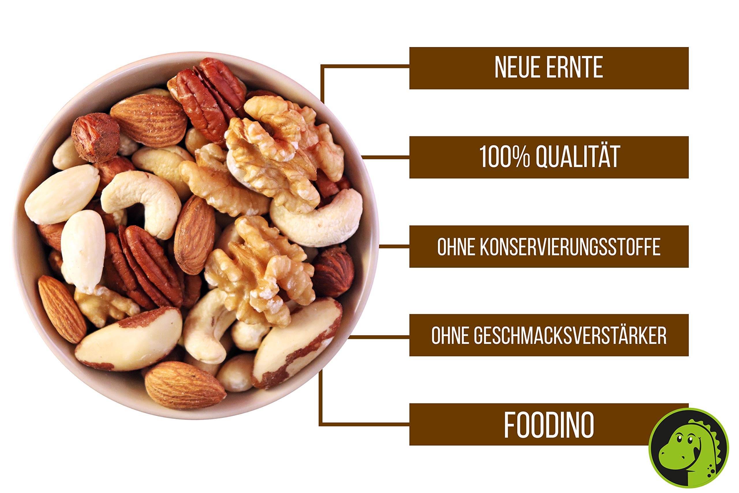 Nussmischung natur mit Mandeln blanchiert Mandeln mit Haut Haselnüsse mit Haut Cashewkerne Paranüsse Pekannüsse Walnüsse alle ungesalzen ungeröstet ohne Schale 500g - 5kg Studentenfutter (1kg)