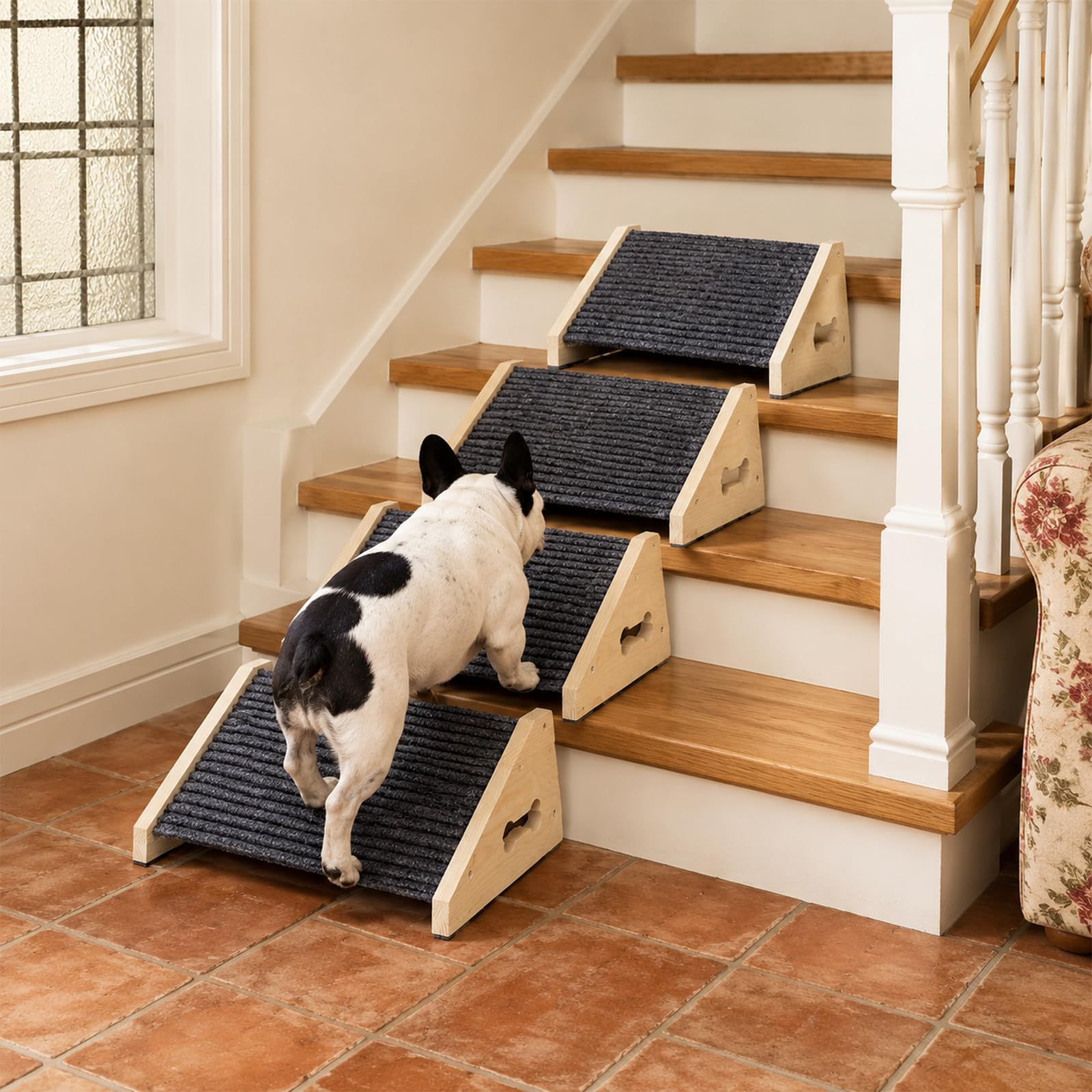 4 Stück Hunderampe, Hunde Treppe für Sofa und Bett, rutschfeste Haustiertreppe mit Teppichoberfläche, Treppenhilfe für Kleine Hunde und Katzen, Hunderampe Couch für Alte Haustiere