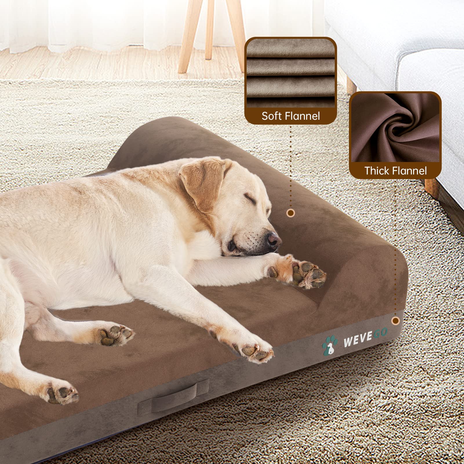 WEVEGO Jumbo Orthopedic Dog Bed, Pillow Dog Bed with Thicken Gel Memory Foam Flannel Fabric, Durable Waterproof Liner & Removable Washable Cover with Non-Slip Bottom