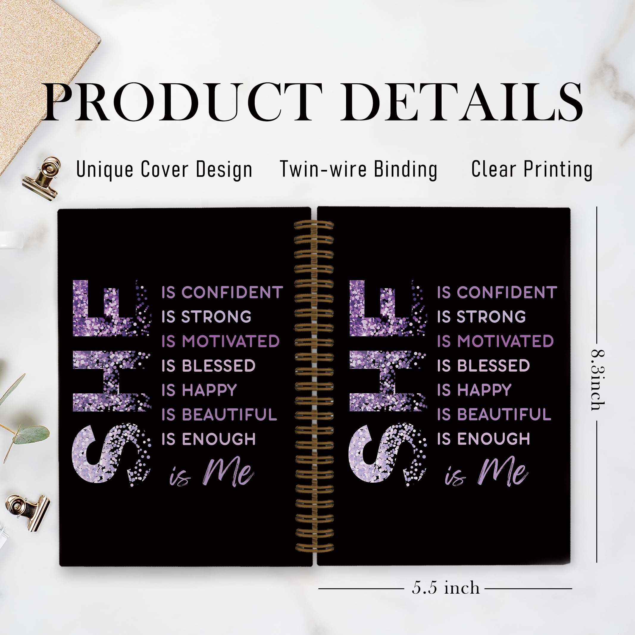 She Is Me Affirmations - Cuaderno en espiral con texto en inglés "She Is Me Affirmations", cuaderno inspirador para el cuidado personal, cuadernos de amor propio para el trabajo escolar