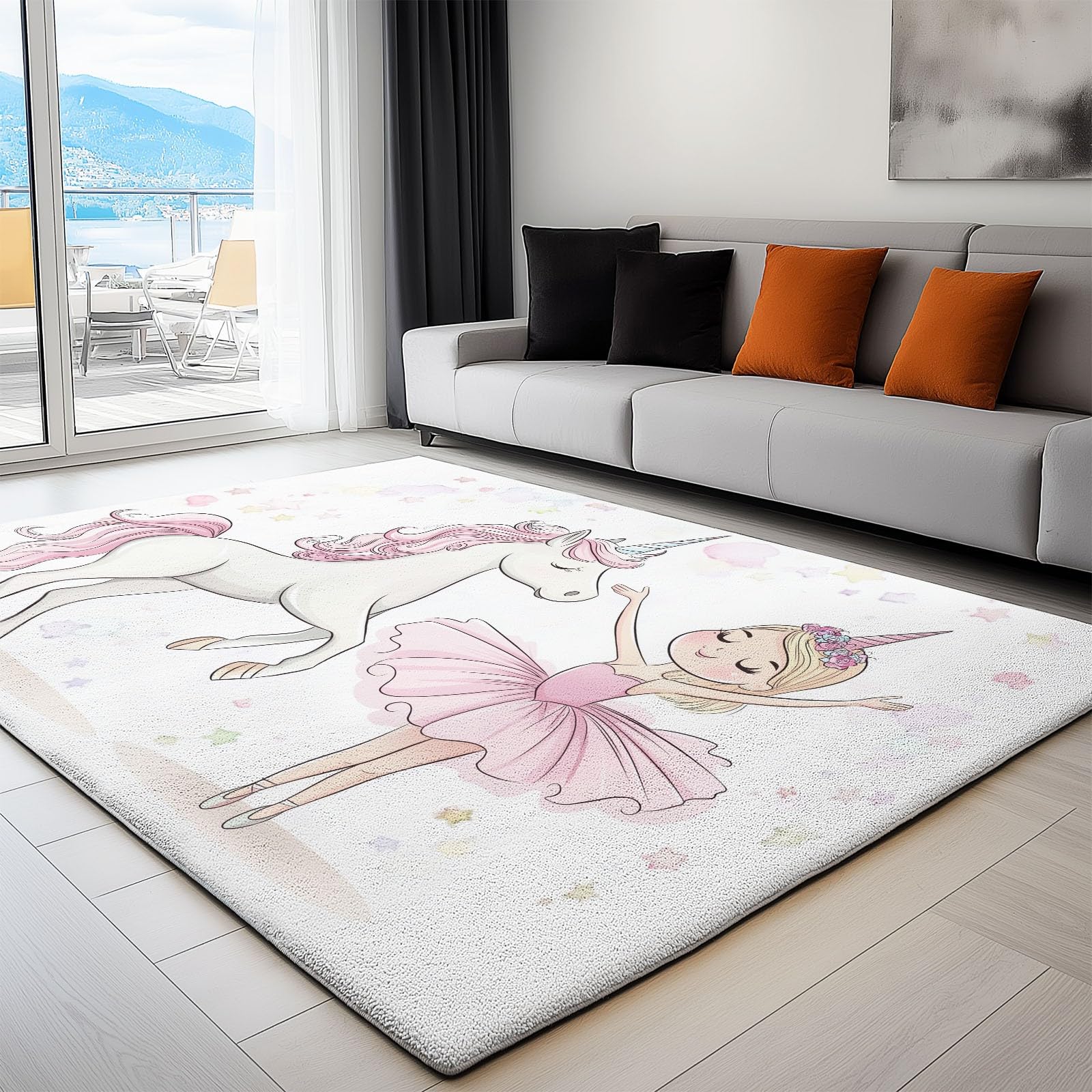 Générique Tapis pour Chambre 140x200 cm, Tapis Antidérapant Fille Dessin Animé Licorne Rose, Poils Courts Doux Lavable en Machine Blanc Tapis Décoration pour Salon, Cuisine, Entrée, Salle à Manger