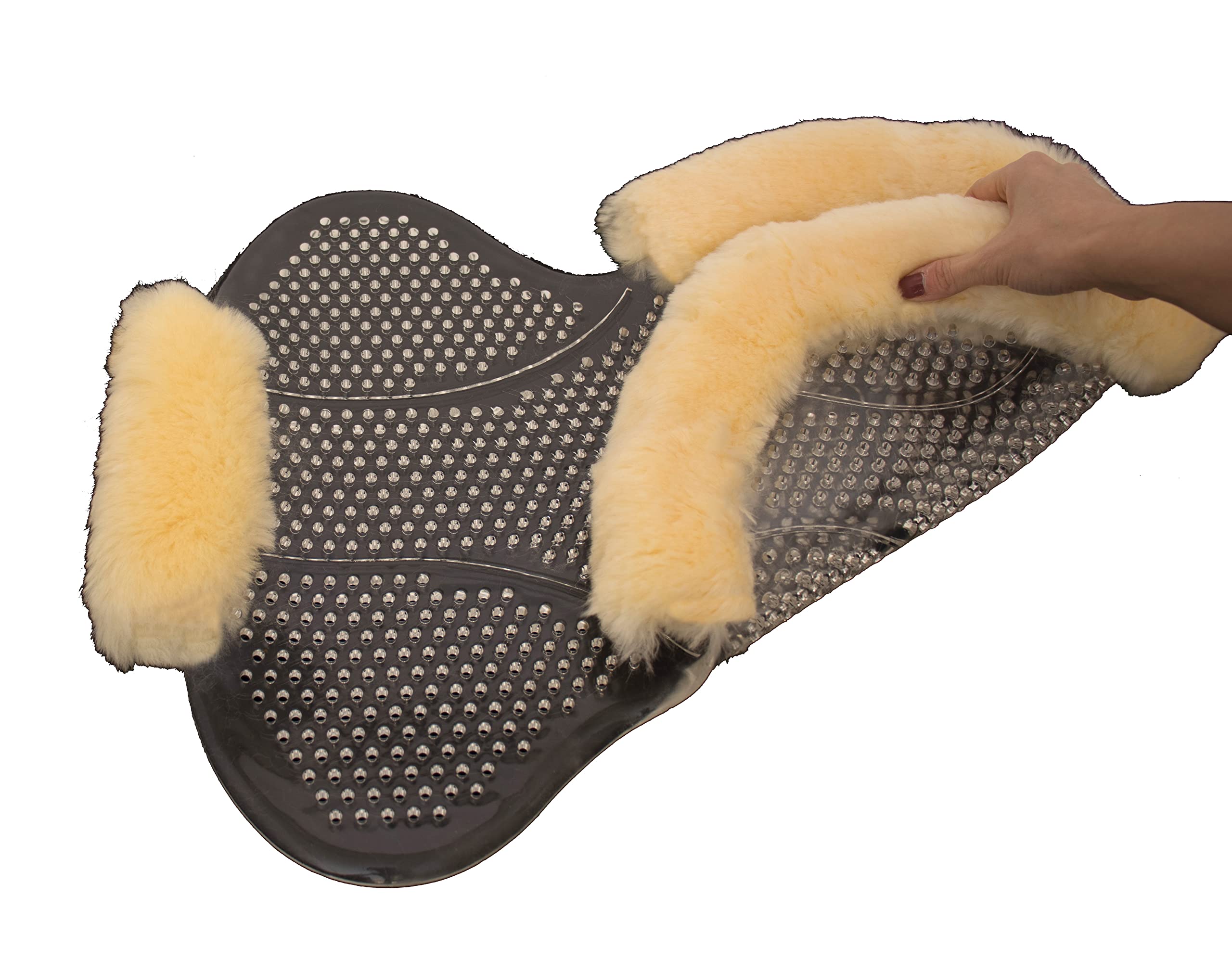 Engel Reitsport | Gel-Trim-TRA-MED | Gelpad Trim transparent | helles Gel Sattelkissen mit Lammfell Kranz | optimale Druckverteilung | Antirutsch | perforiert