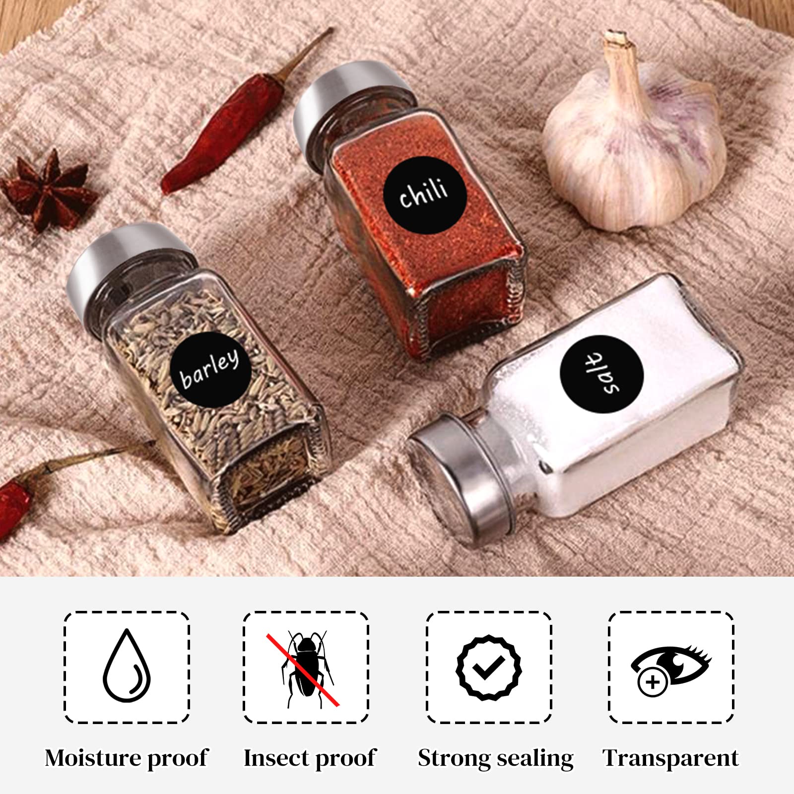 24 Pots à Épices En Verre JOTOL – Carrés Avec Couvercles Shakers, Étiquettes FR/DE/Vierges, Entonnoirs, Cuillères, Kit Complet