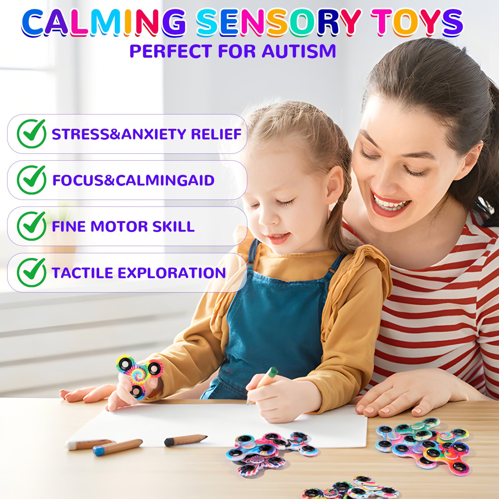 SCIONE 12 Pack Fidget Spinners, Mini Stress Relief Fidget Toys for Kids Colourful Hand Spinner with Smooth Bearings - Image 3