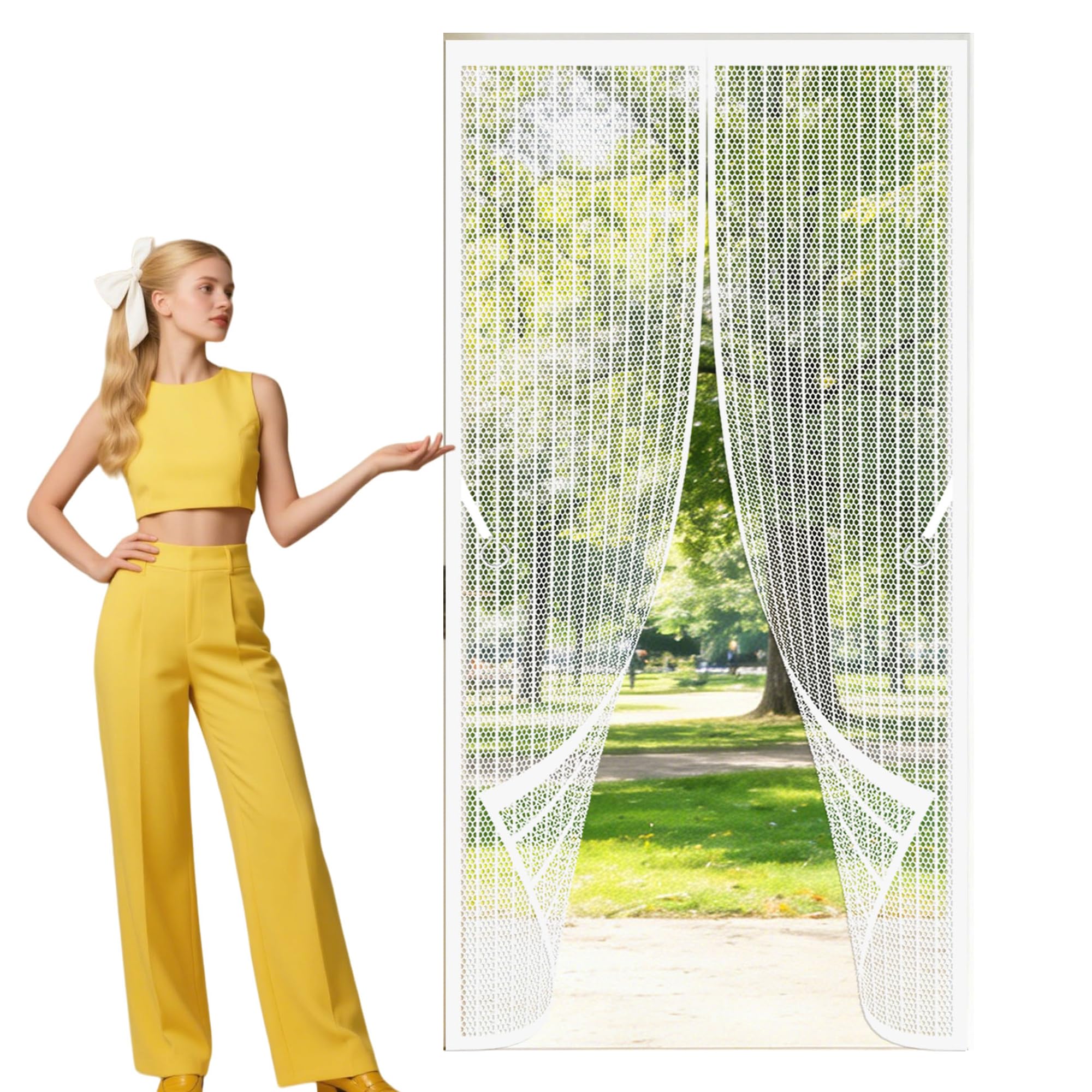 Magnetic Fly Screen Door 91 x 184 cm Powerful Magnets Fly Screen Anti Mosquito Keep Fresh Air in Bugs Out Suitable for Patio Room Balcony Bedroom, White