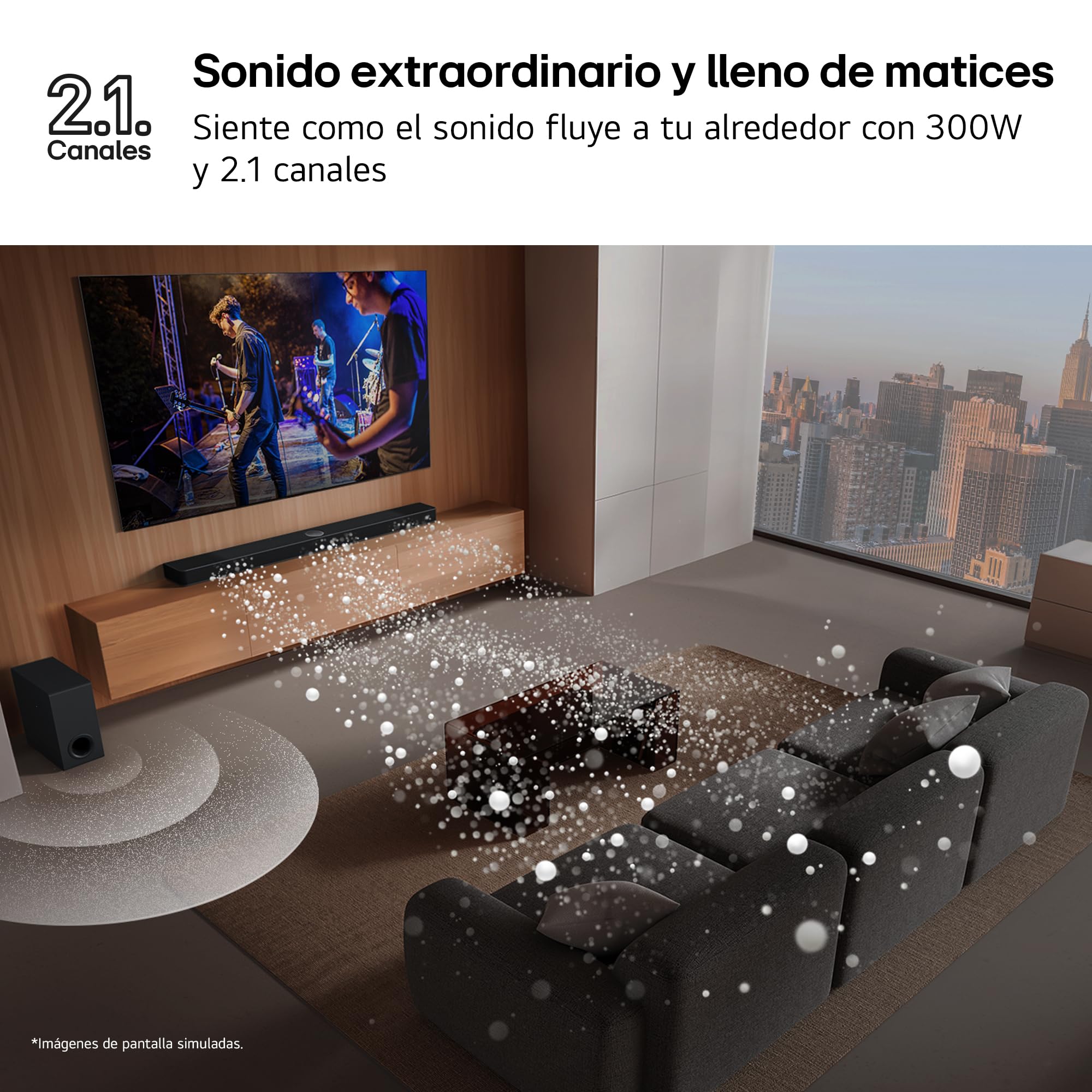 LG S40T - Barra de Sonido Inteligente, 300W, 2.1 Canales, Sonido Envolvente Dolby Digital y DTS, Amplia Conectividad, HDMI, Bluetooth, USB, Entrada Óptica, Negro
