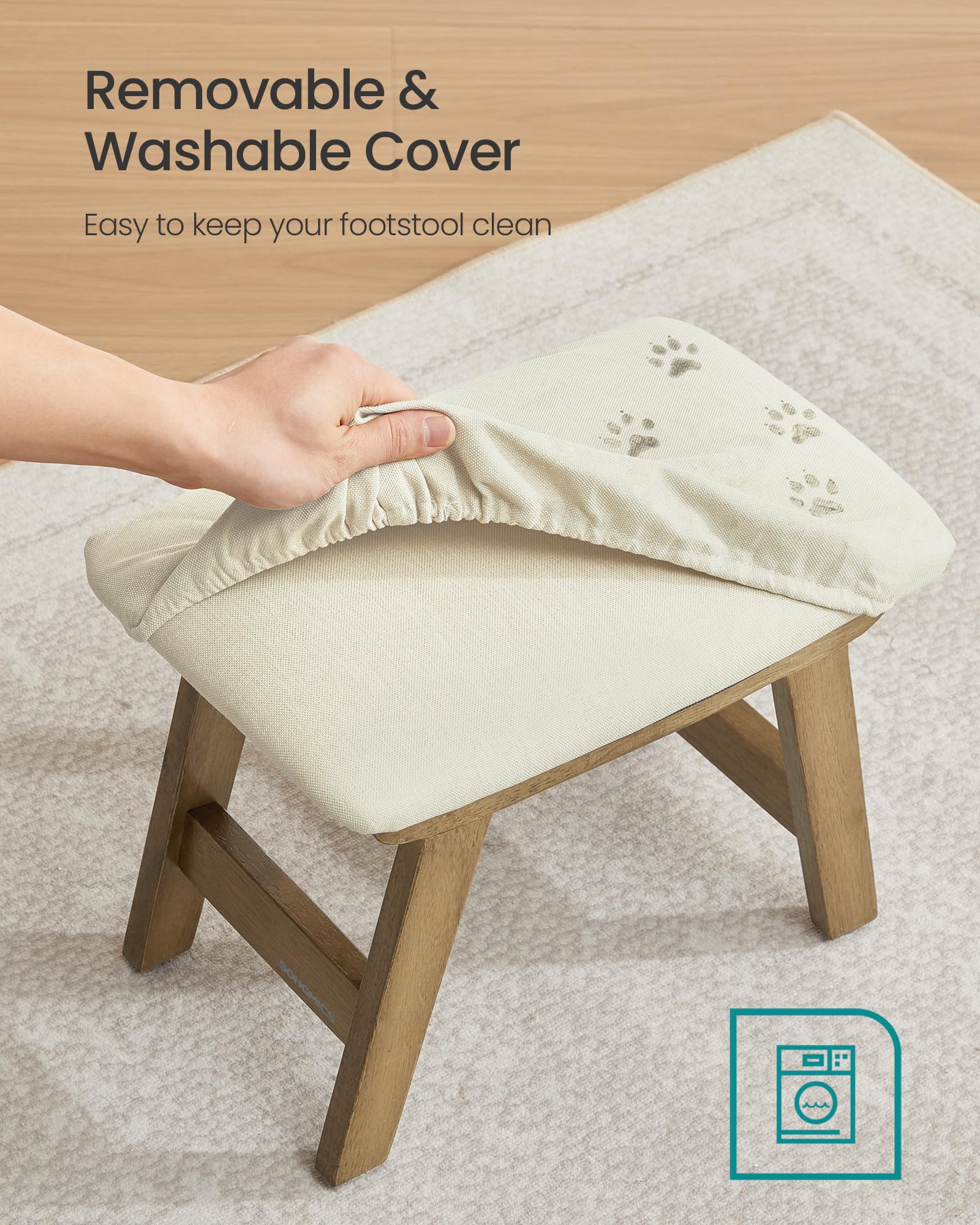 SONGMICS Foot Stool Ottoman Padded Foot Rest Under Desk Solid Wood F — product photo