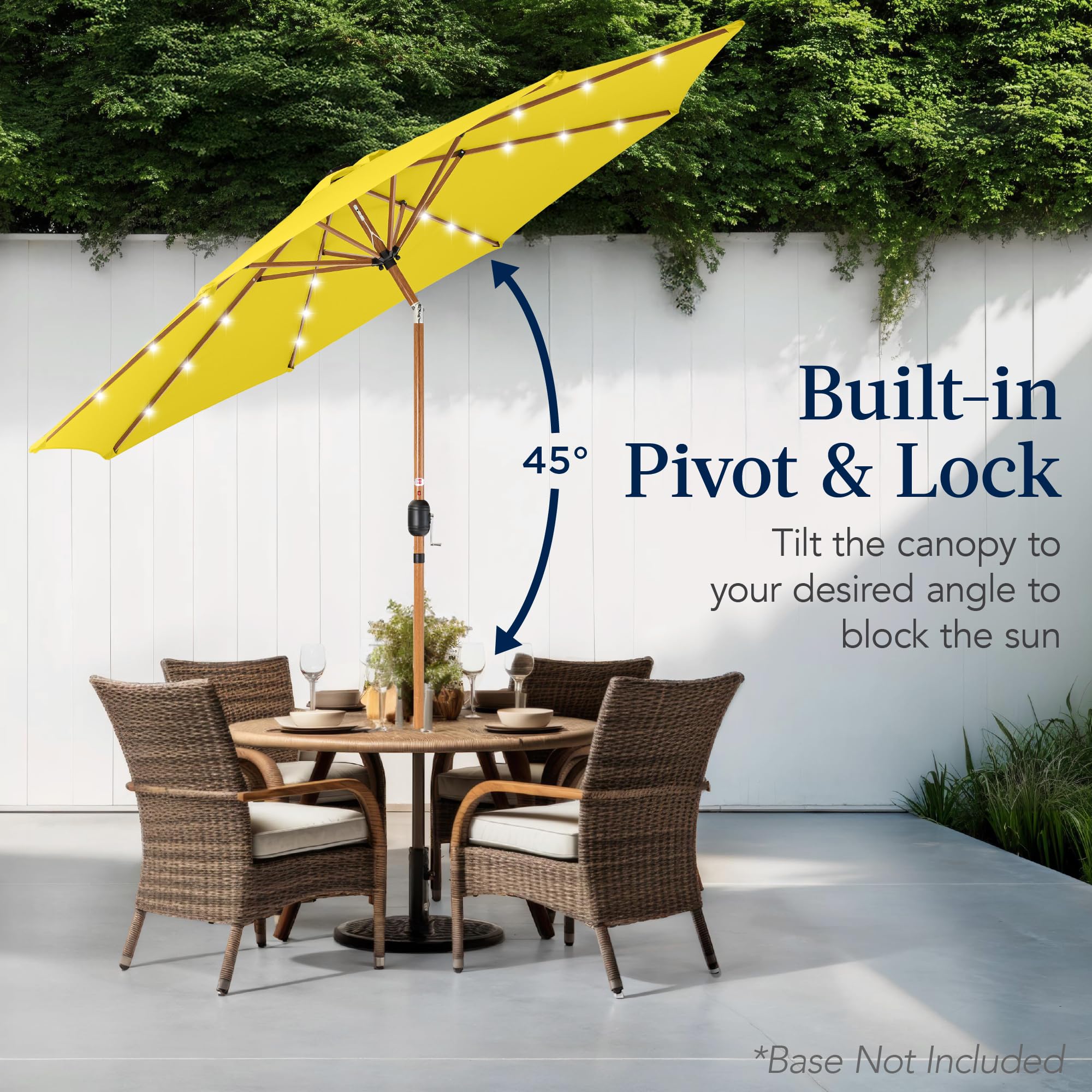 Best Choice Products 10ft Solar Market Patio Umbrella w/Woodgrain Pattern Pole, LED Lights, Tilt & Crank - Outdoor Sun Shade for Backyard Table, Deck, Poolside