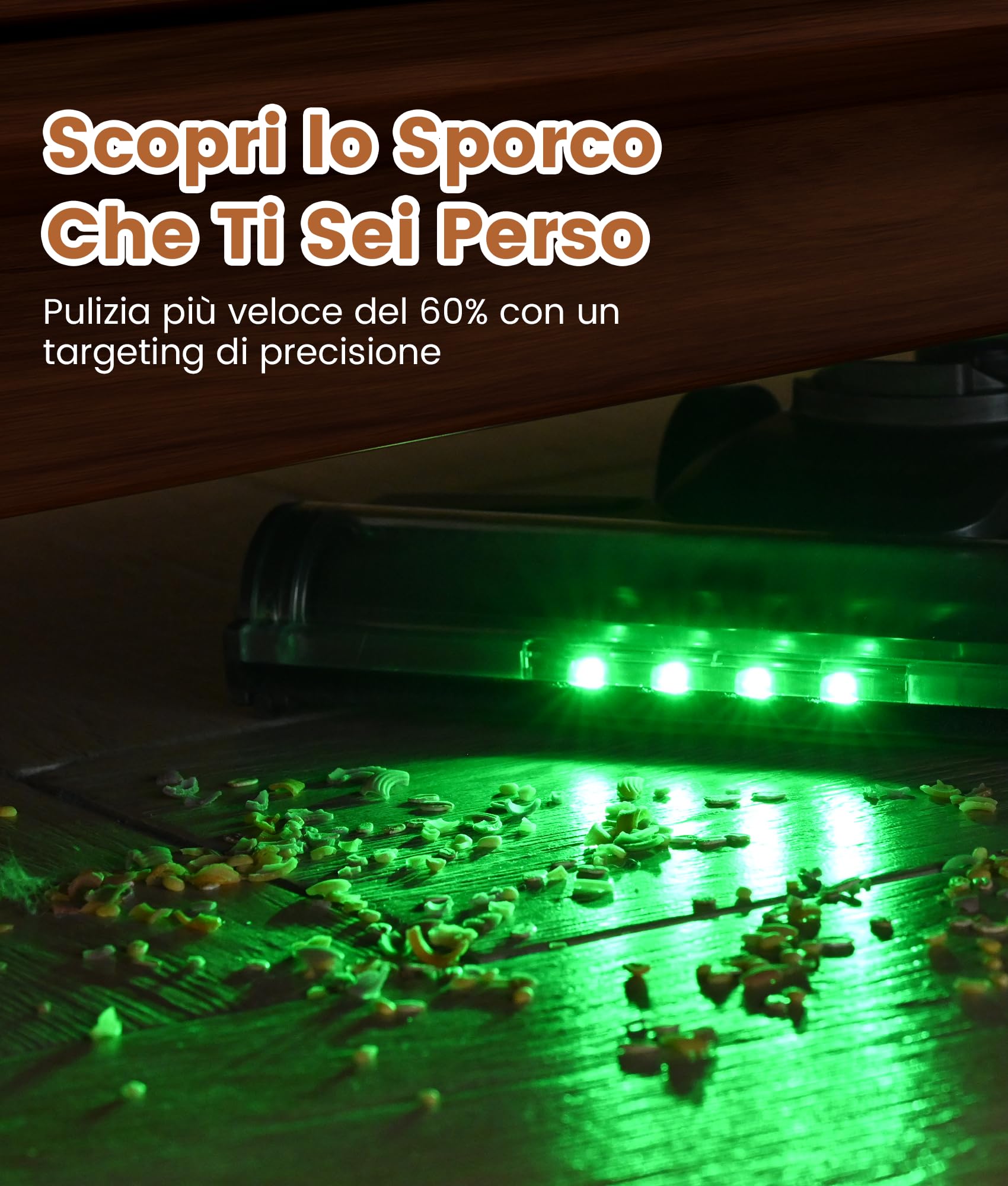 VersLife Z8 Aspirapolvere Senza Fili 40KPa, Scopa Elettrica Leggera con Filtro HEPA, Luce LED Verde, Autonomia 45 Min, Design Autoportante, per Pavimenti Duri, Tappeti e Peli di Animali