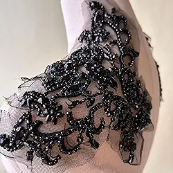 Par espelhado de strass preto com aplique de renda nas costas cintilante para vestido de festa de formatura