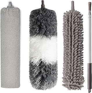 ALINK Microfiber Duster,Chenille Dusting Brush Gap Brush with Telescoping Extension Pole for Cleaning Ceiling Fan, Blinds, Cobwebs, Baseboards