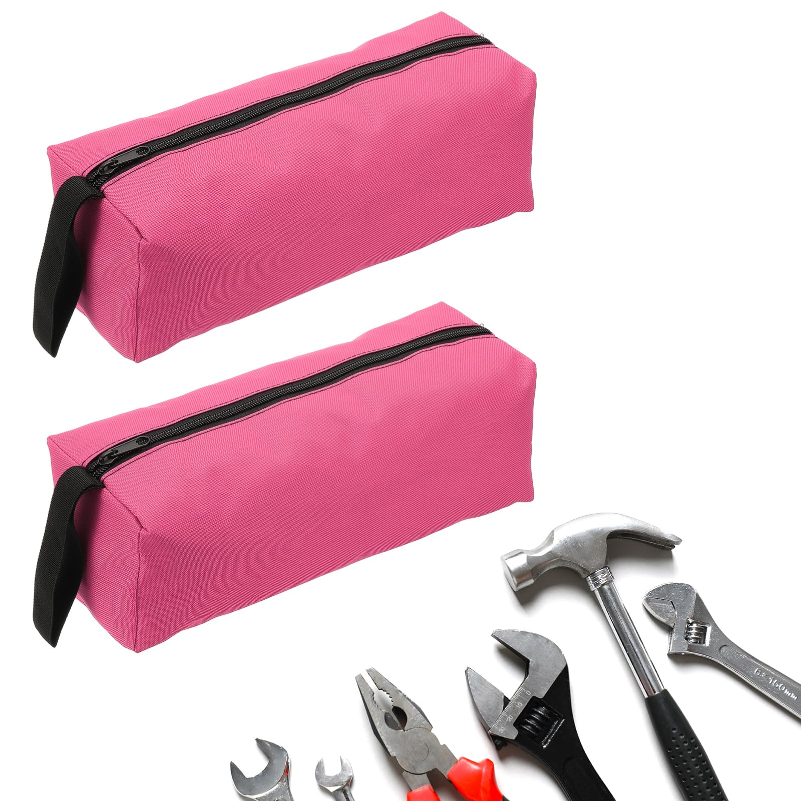 QUARKZMAN Pack of 2 Zip Tool Bag 30 x 10 x 10 cm Multi-Purpose Oxford Cloth Carry Bag Small Organiser Bags for Storing Various Electricians Tools, Pink