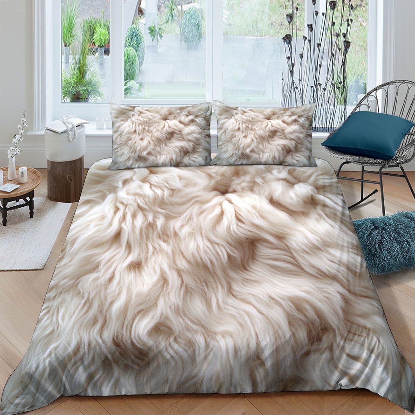 Ctjqhvkz Style-6 3D Printed Beige Fur Pattern Fitted Sheet Microfiber Soft Anti-Slip Bed Cover For Bedroom Guest Room Dorm Decor Single（135X200cm）