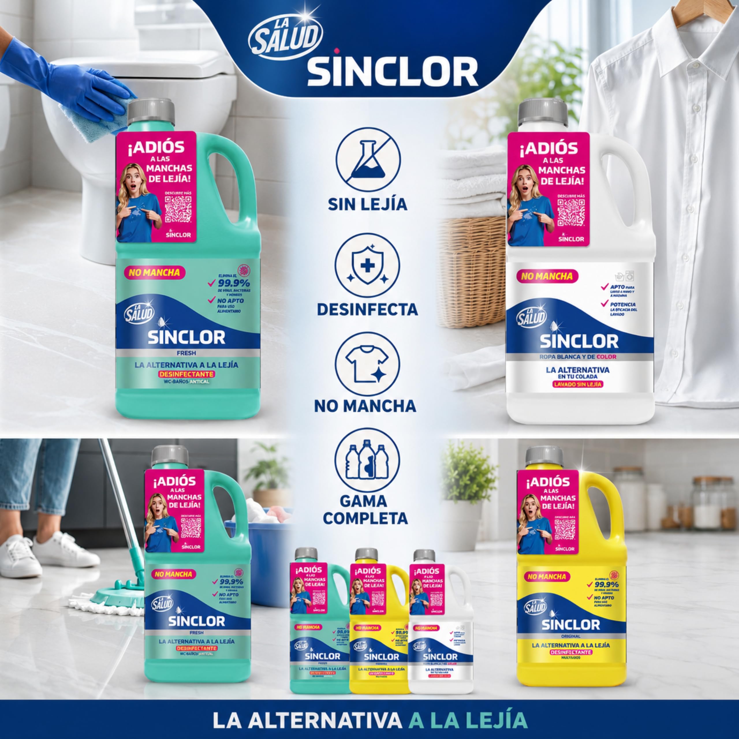 La Salud Sinclor Fresh 8L | Reiniger ohne Bleiche für WC, Bad und Kalkentferner | Alternative zu Bleiche | Fleckenfrei | 4 Einheiten