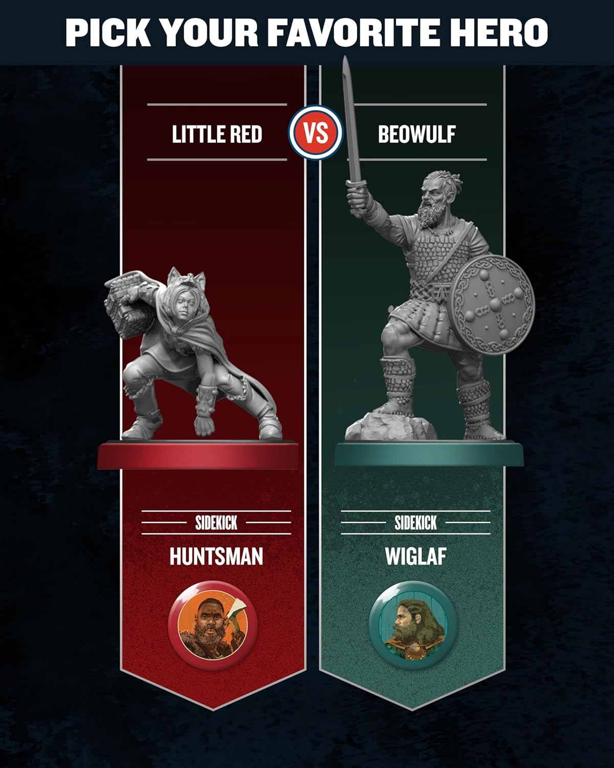 Restoration Games Unmatched Little Red Riding Hood vs Beowulf - Strategy Board Game for 2 Players - Heroes Expansion with Miniatures, Unique Decks, and Battlefield - 20 Min Playtime - Ages 9+