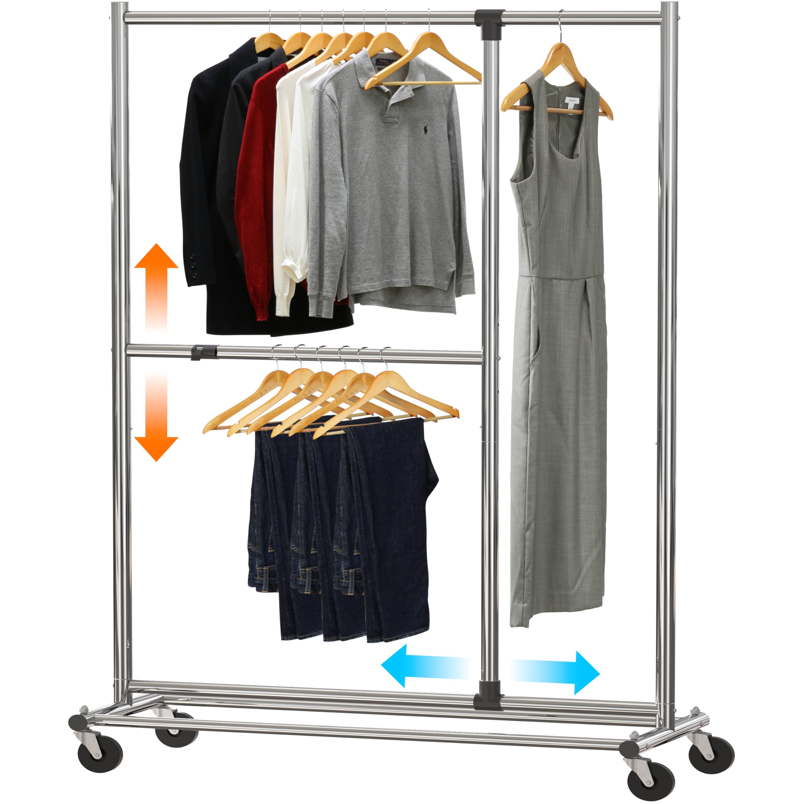 Simple Houseware Clothing Rack Dual Bar Adjustable Garment Rack
