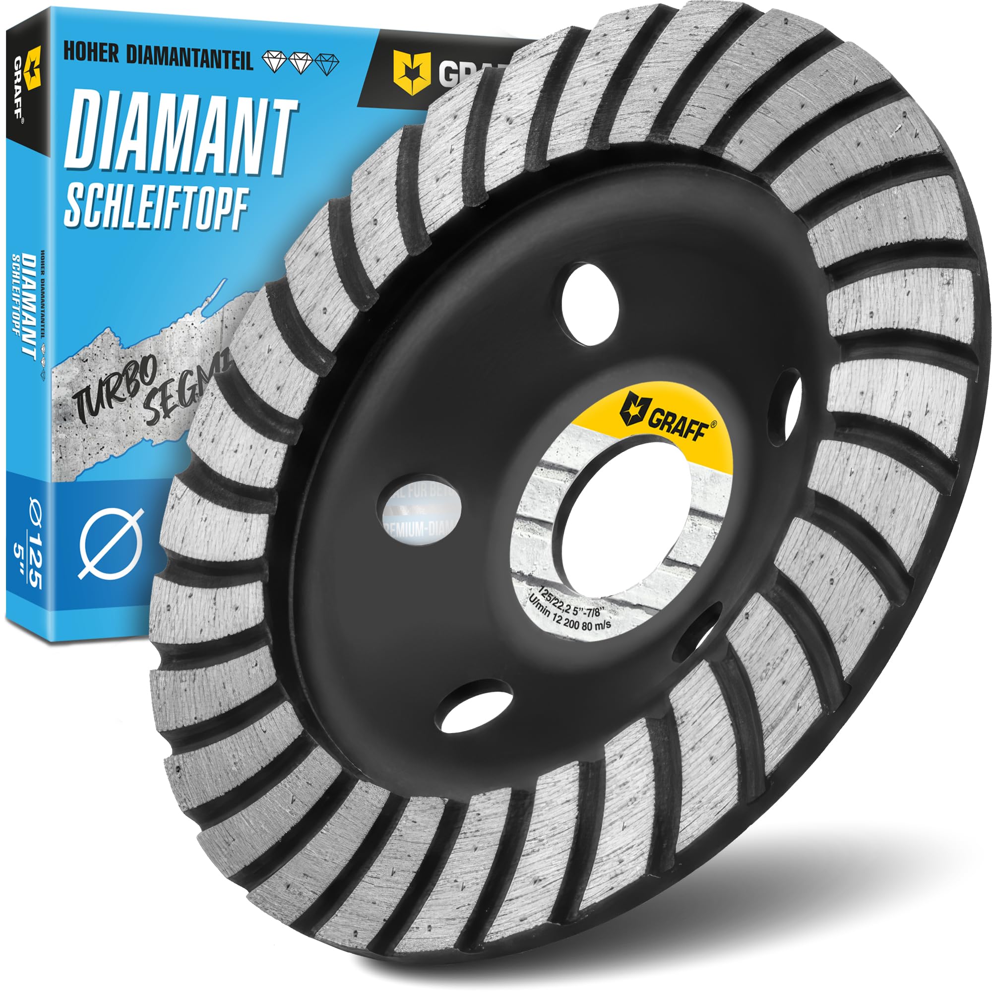 GRAFF Disque Diamant 125 mm à Meuler Turbo - Disque de Ponçage pour Béton, Pierre, Granit, Maçonnerie - Meule Boisseaux de Poncage Béton