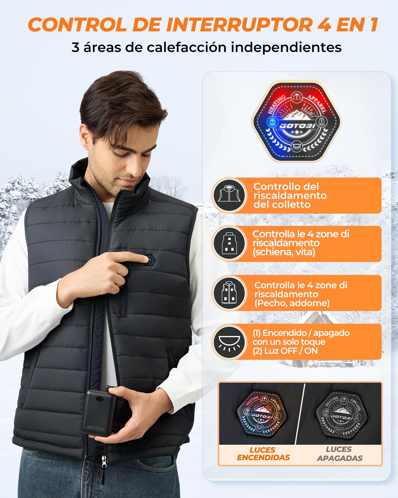 Chaleco Calefactable Hombre con Bateria de 16000mAh - 9 Zonas de Calefactable y 3 Temperaturas Ajustables,Termico Calefactable para Actividades al Aire Libre