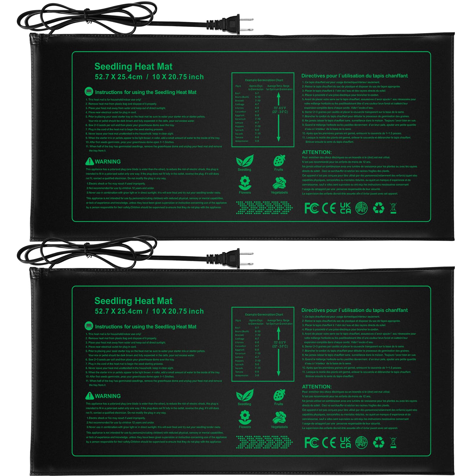 Seedling Heat Mat Durable Waterproof Plant Heating Pad 10"x 20.75" for Germination, Indoor Gardening, Greenhouse