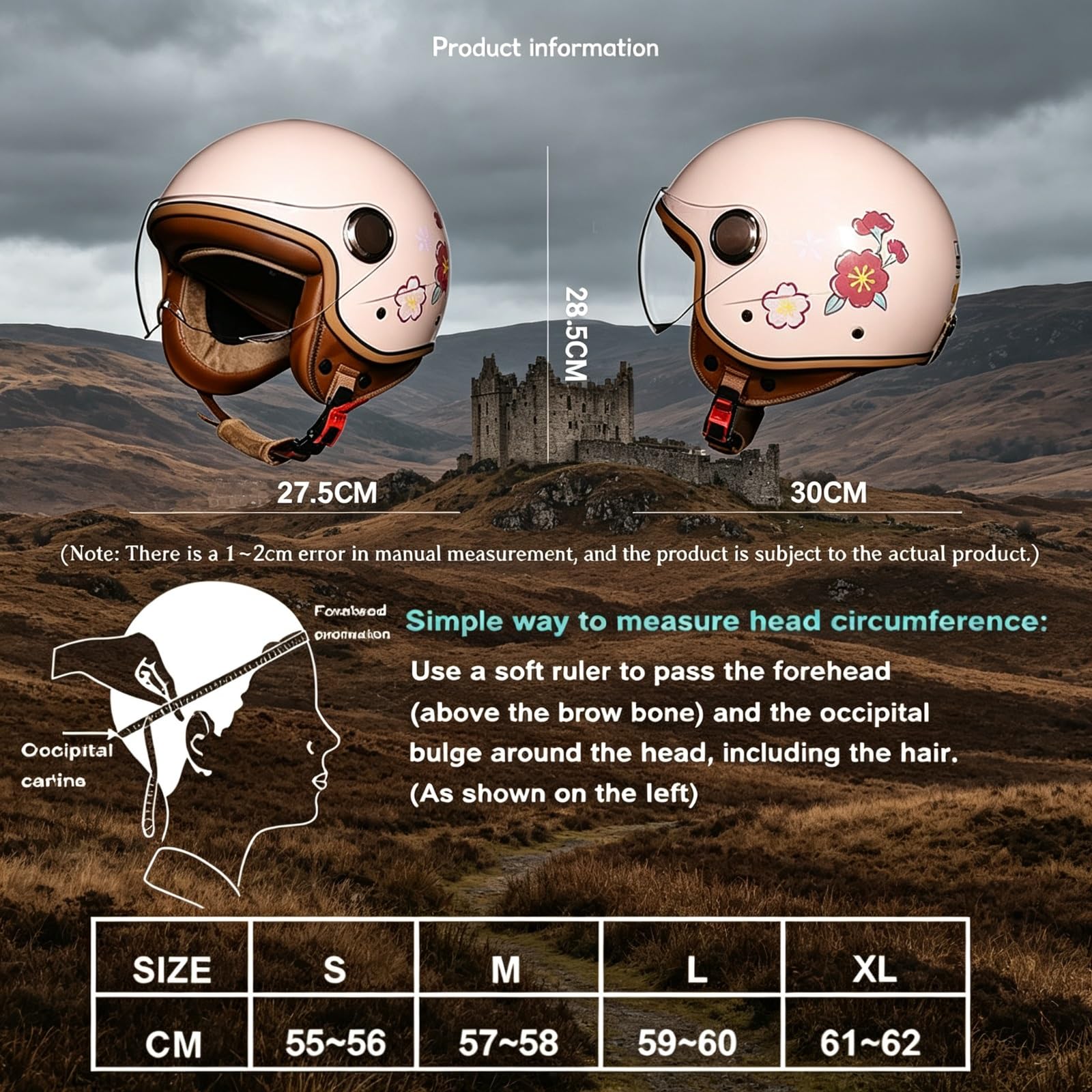 Klasyczny Kask Jet Certyfikat ECE 22.06 & Atest DOT, Dopuszczony do ruchu Kask Motocyklowy Retro Otwarty z Blendą Przeciwsłoneczną, Zewnętrzna Szybka Odczepiana, Klamra Mikrometryczna