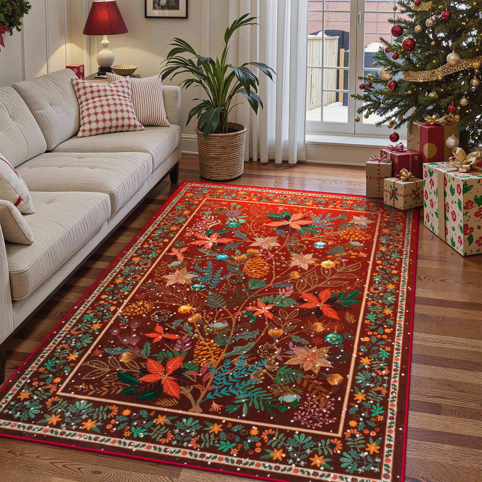 Amazon.com: Anidaroel Christmas Area Rug 5x7, Botanical Floral