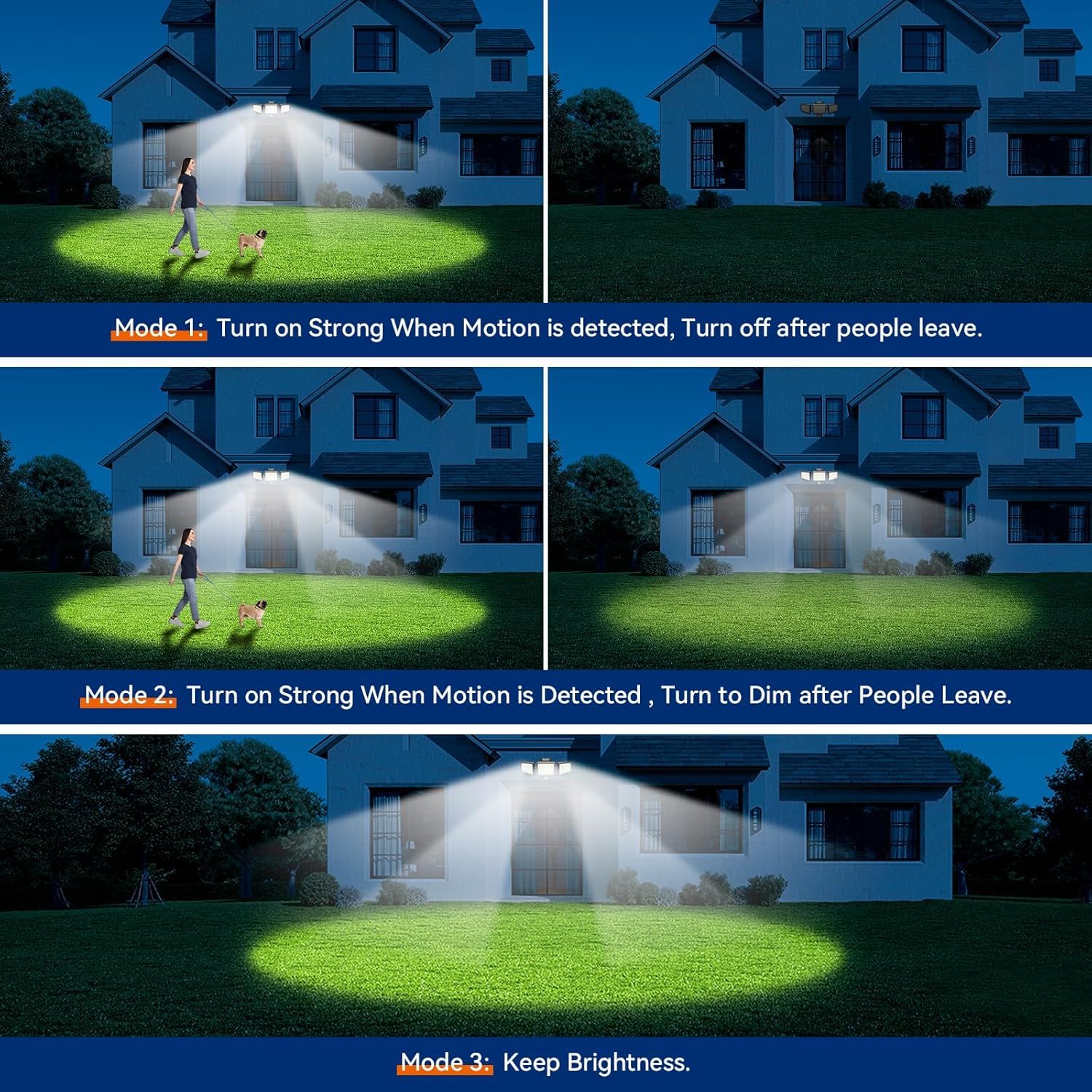 Luces de inundación de 60 W, 6000 lm, luz LED de inundación controlada por interruptor para exteriores, IP65, impermeable, con 3 cabezales ajustables