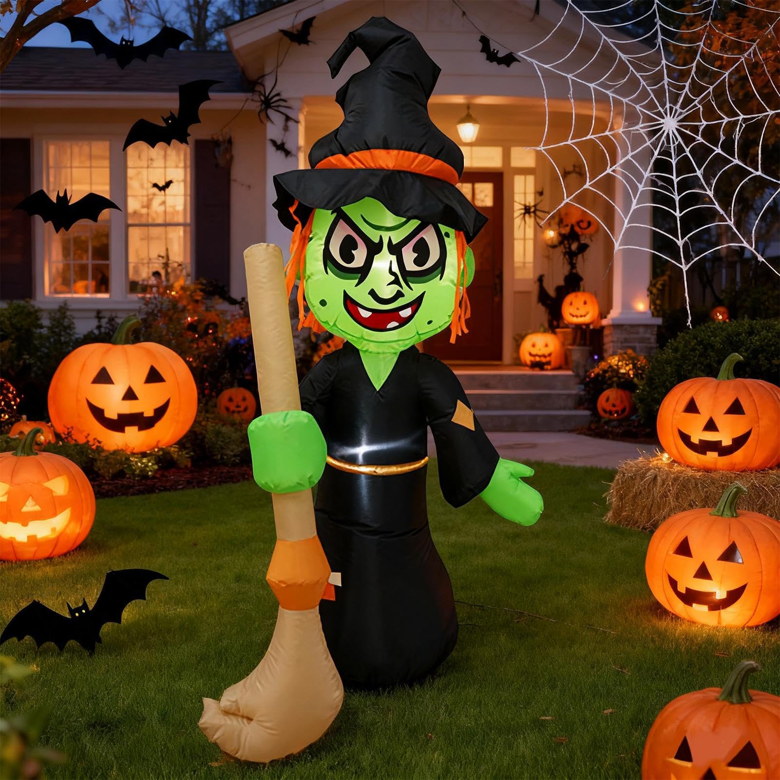Halloween Nadmuchiwane Dekoracje 155 cm Nadmuchiwana Dekoracja Nawiedzonego | Horror Witch Na Święto Na Zewnątrz Do Domu Ogrodu Tarasu Do Domu i Ogrodu