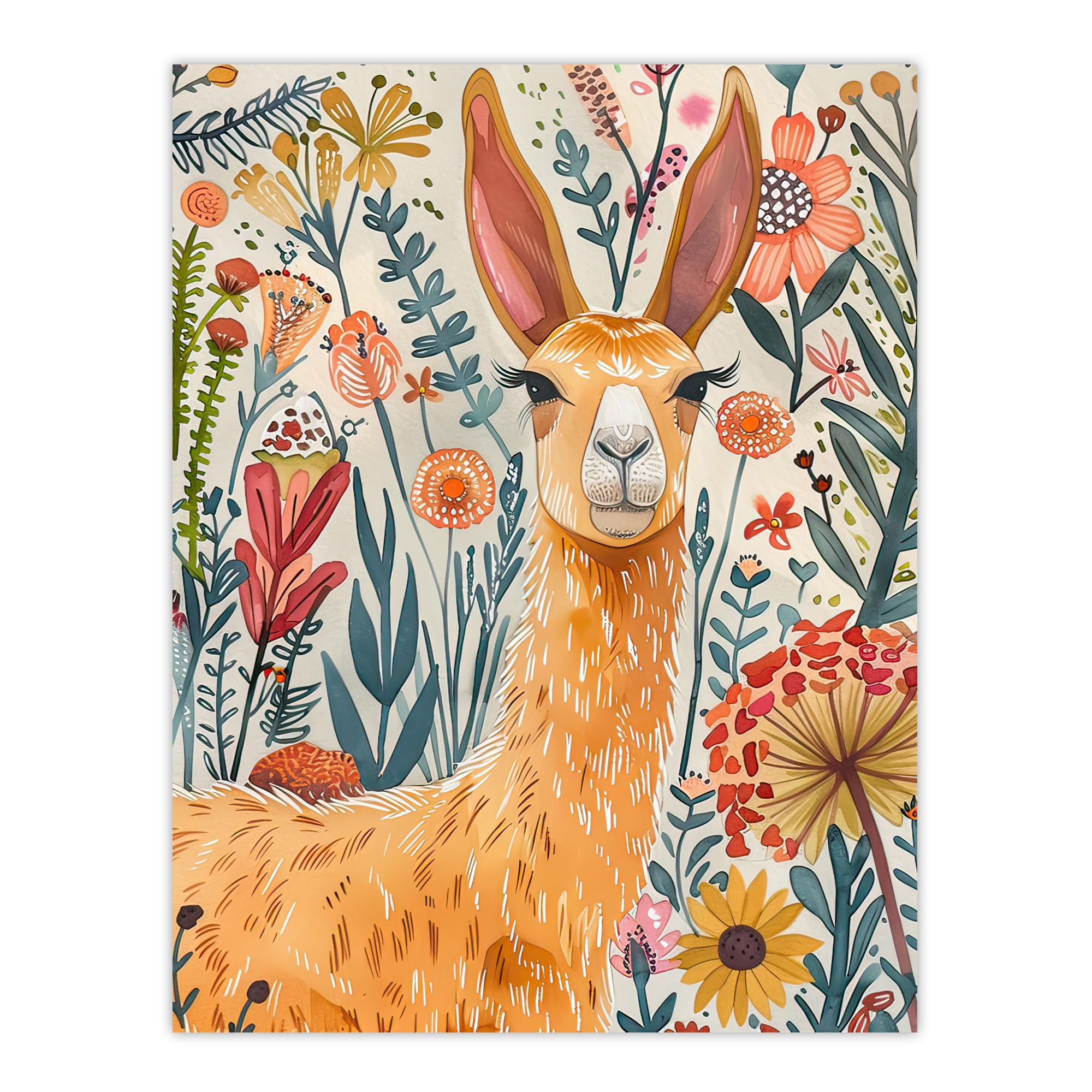 Artery8 Lady Llama with Colourful Flowers Watercolour Living Room Large Wall Art Poster Print Thick Paper 18X24 Inch
