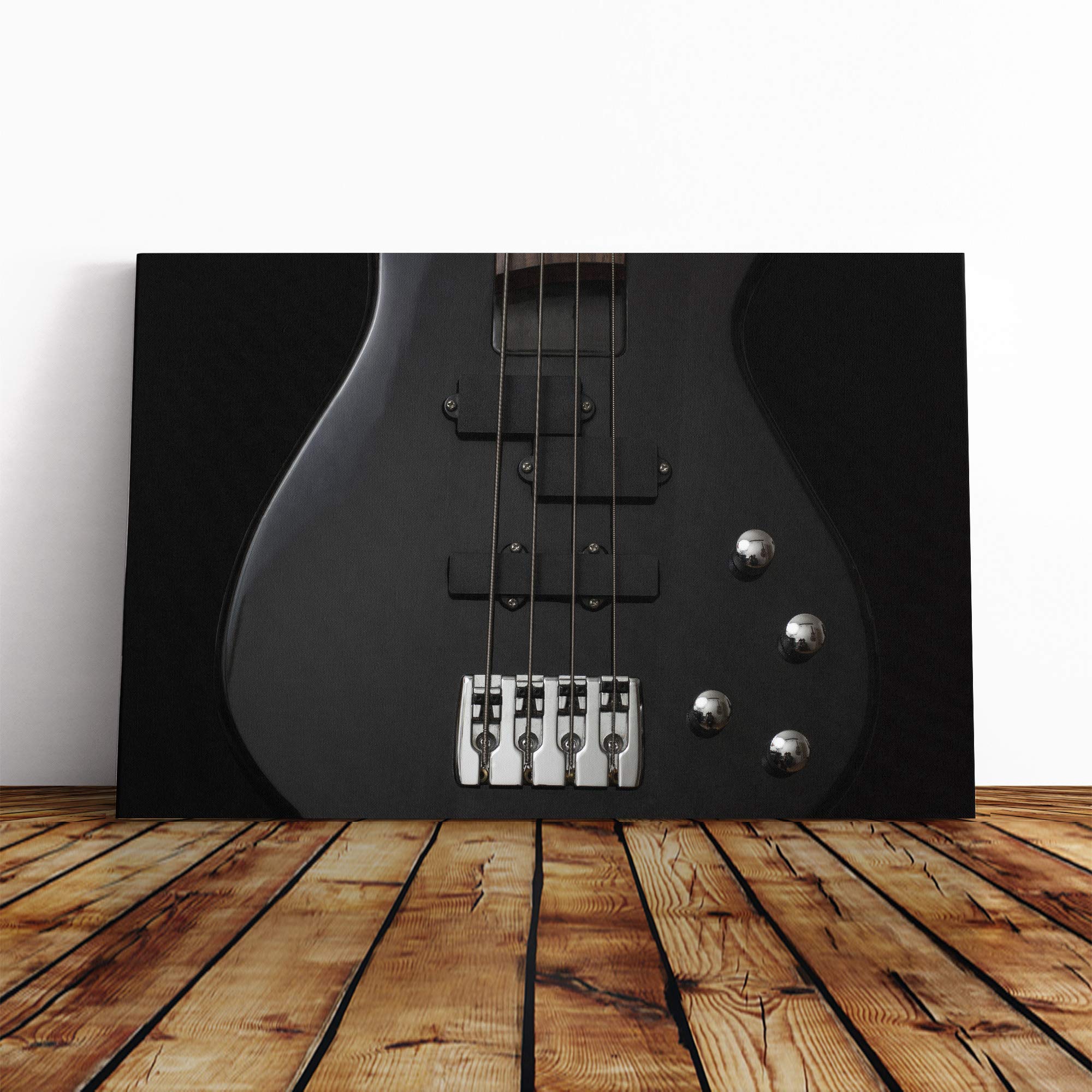 Black Bass Guitar (2) Canvas Print | Gallery Wrapped 30mm Frame Wall Art | 20x14 inches | Ready to Hang | Modern Music Picture | Living Room Bedroom Lounge Office
