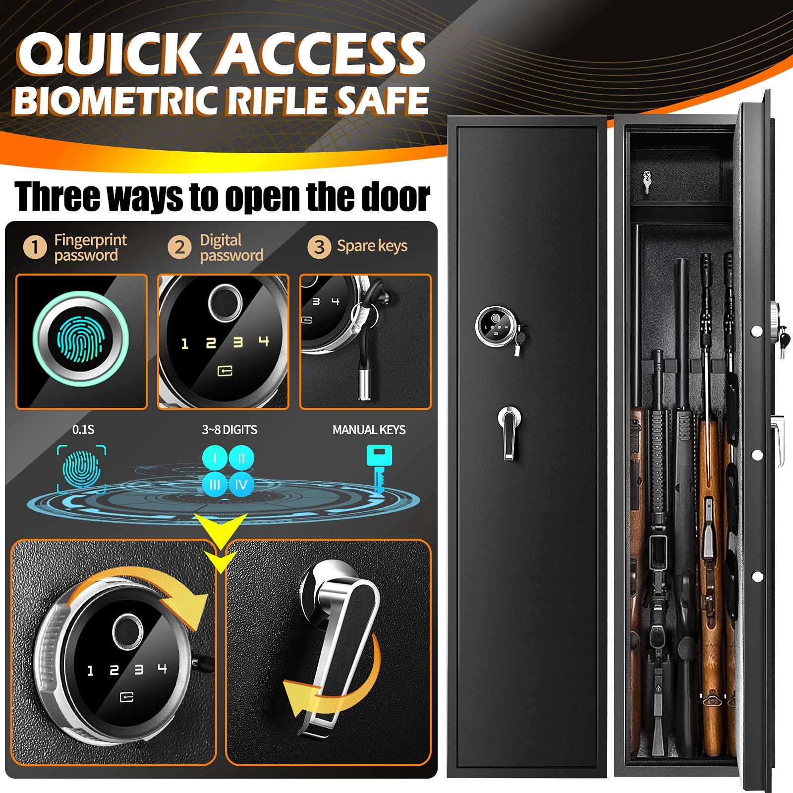 Buy Biometric Gun Safe Rifle, Large Gun Safes for Home Rifle and