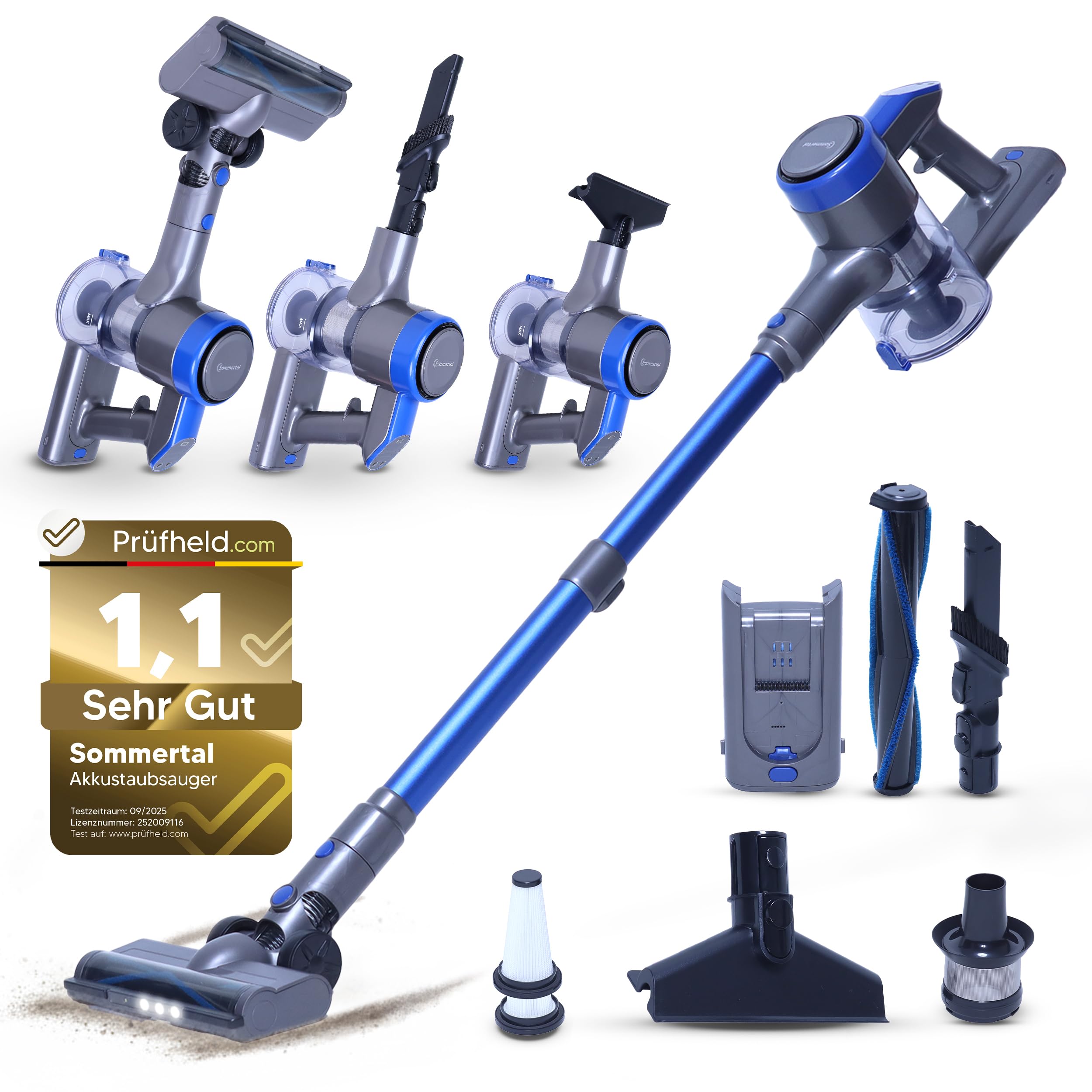 Sommertal Akku Staubsauger VARIO150 – 3in1, 45 Min Laufzeit, LED, kabelos