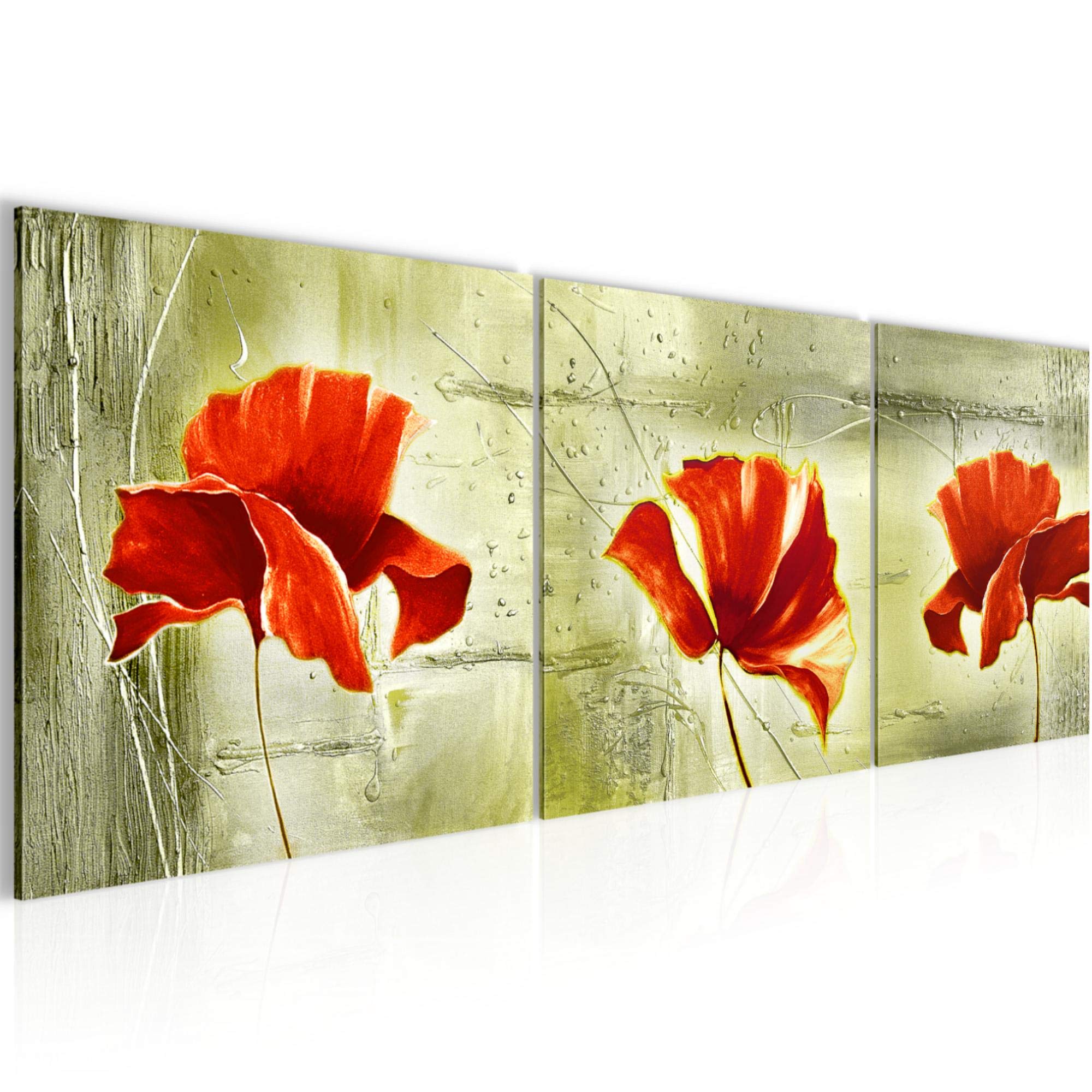 Runa Art 201133c Wall Picture Flowers Poppy 120 x 40 cm Non-Woven Canvas Picture XXL Format Wall Pictures Living Room Home Decoration Prints Green 3 Parts Made in Germany Ready to Hang