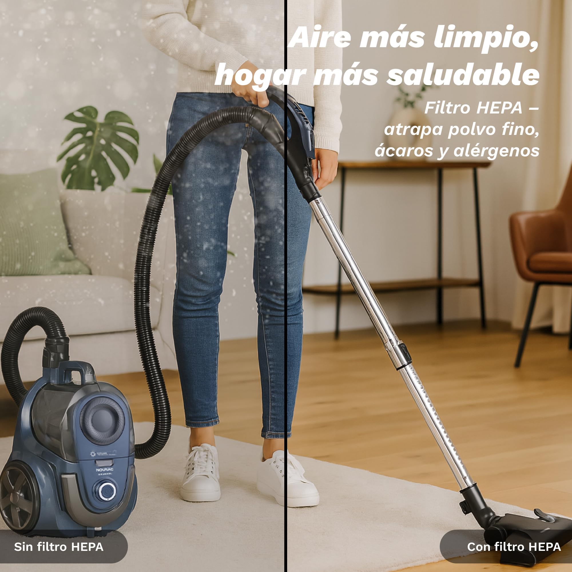 Grunkel Aspiradora de Trineo sin Bolsa 2,2 L 700W NOVAVAC | Tecnología Ciclónica 19KPA | Control Táctil en Mango | Filtro HEPA Lavable | Depósito Fácil Vaciado | Potencia Ajustable | Cable Automático