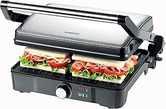 KENWOOD Grill 2000W Contact Health Grill Panini Press with Variable Temperature, 3 Grill Positions for Panini, Burger, Sandwich, Pizza, Steak, Chicken, Fish, Vegetables HGM31.000SI Black/Silver