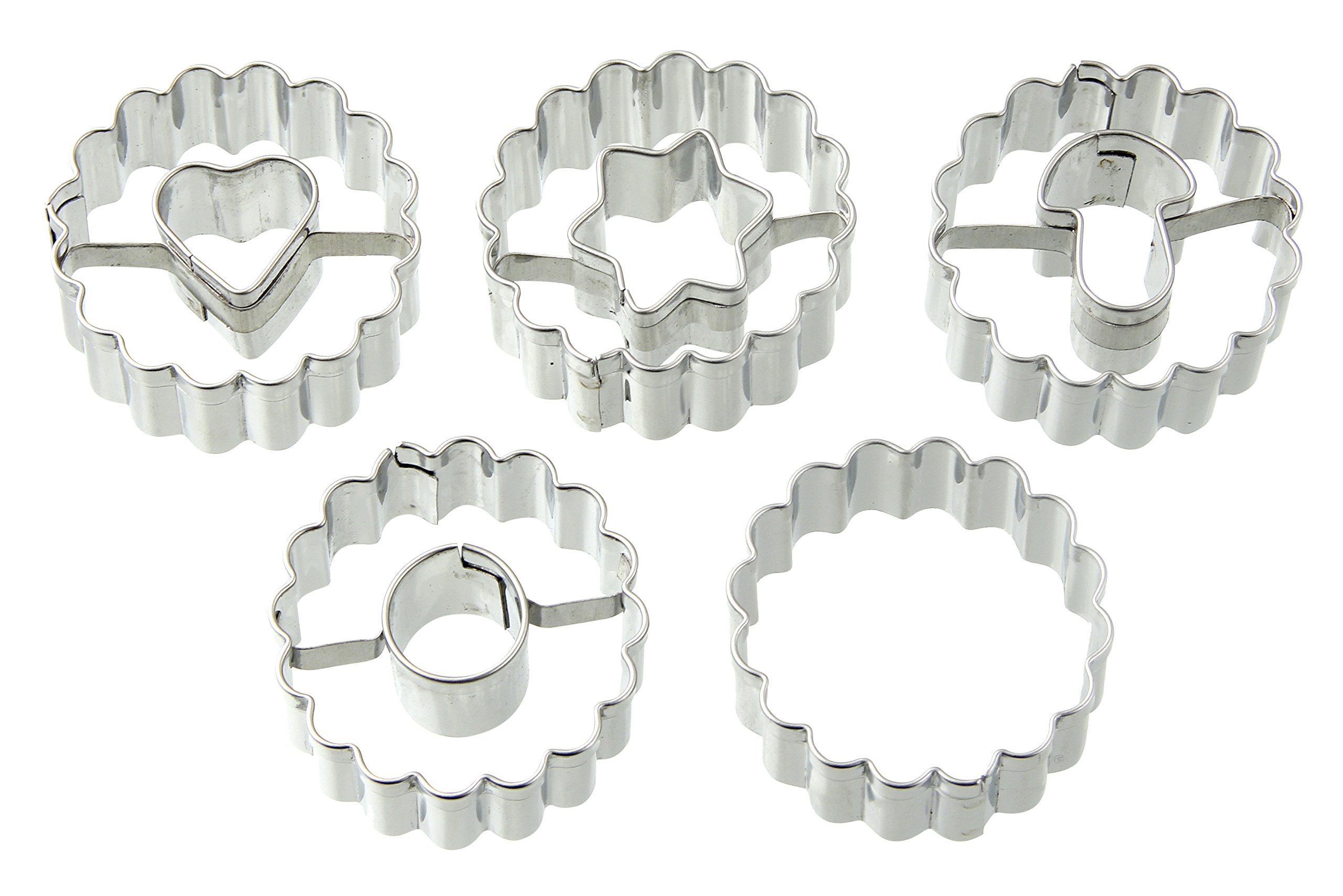 Dr. Oetker Ausstecherset "Leckere Weihnachtsplätzchen und Kekse für die kalte Jahreszeit", Teigroller aus Holz mit Ausstechformen aus Edelstahl und Linzer Ausstecher, Menge: 1 x 3er Set