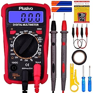 Digital Multimeter for Measuring Voltage, Resistance, Current, Continuity, Battery and Diode Multi Tester with Premium Probes, Backlight, Case, Stand from Plusivo