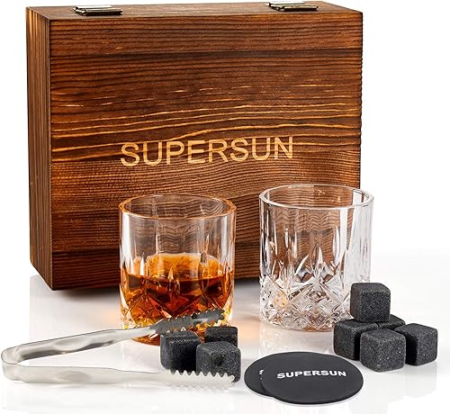 Juego de 2 vasos de whisky para hombres, paquete de 2, vasos de whisky whisky bourbon escocés de 10 onzas, 8 rocas escalofriantes con pinzas,