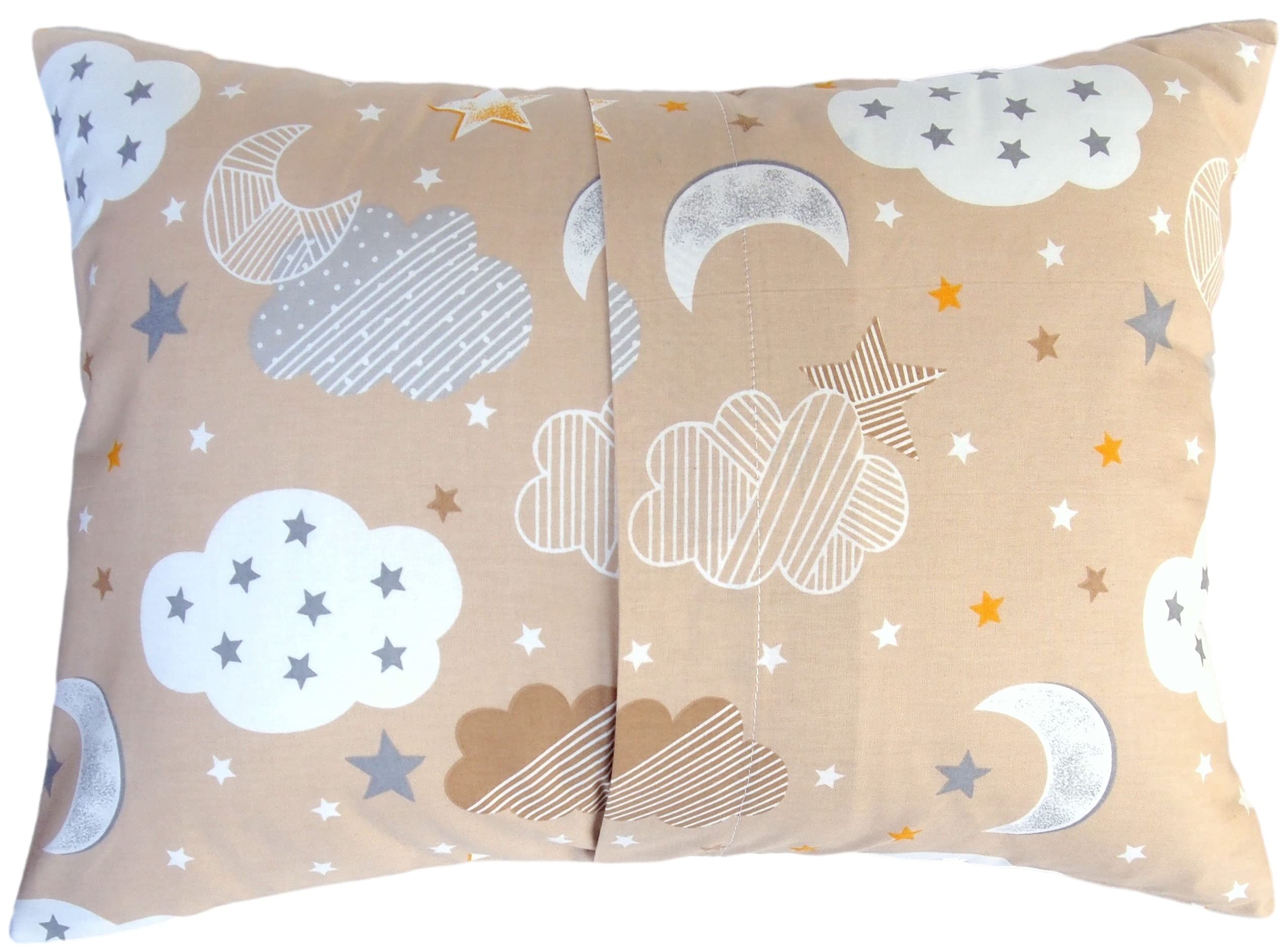 13x18 Toddler Pillow Case Cotton - Star Cloud Moon Pillow Case Cover Travel Size, Kids Pillow Cases Small, Toddler Pillowcase Stars and Moon (Beige)