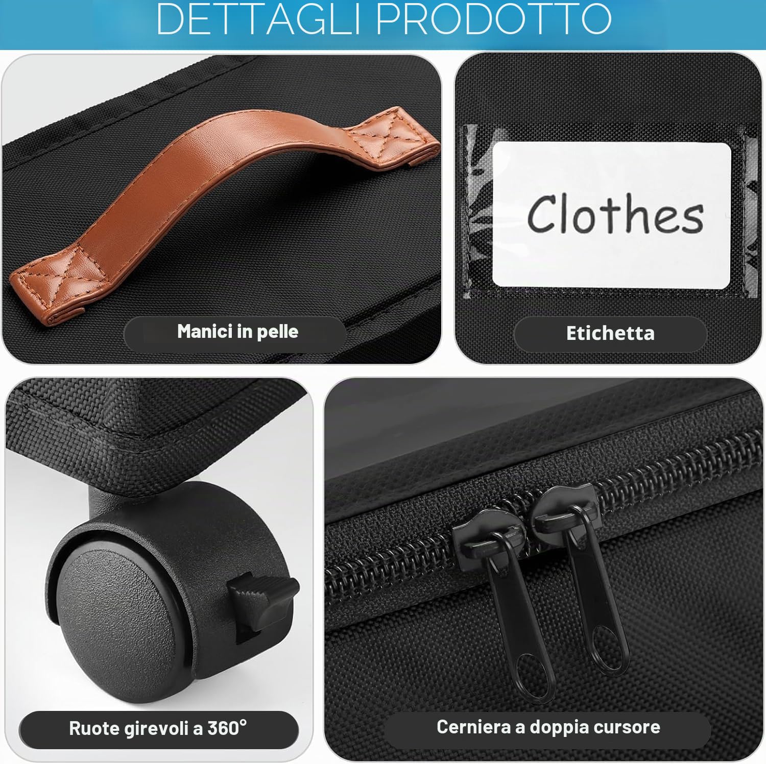 2 Pezzi Contenitori Sottoletto,Contenitore Sottoletto con Ruote,Cassetti Sotto Letto con Telaio in Metallo e Rotelle con Ratazione a 360° (nero)
