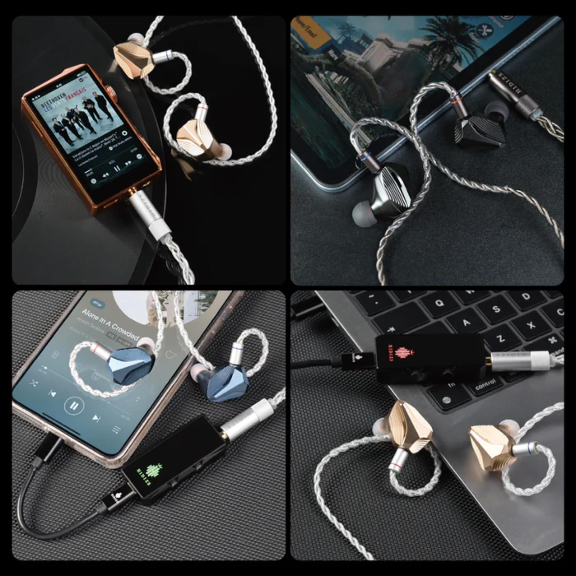 HIDIZS MP145 Pro In-Ear-Monitore Kopfhörer Kabel, WDC Coengineered, 14,5mm IEMs, Optimiertes Design, Verbessertes 4-adriges 6N Kabel, Exklusive Ohrstöpsel mit Sea Anemone und Lederetui, 3,5 & 4,4 mm