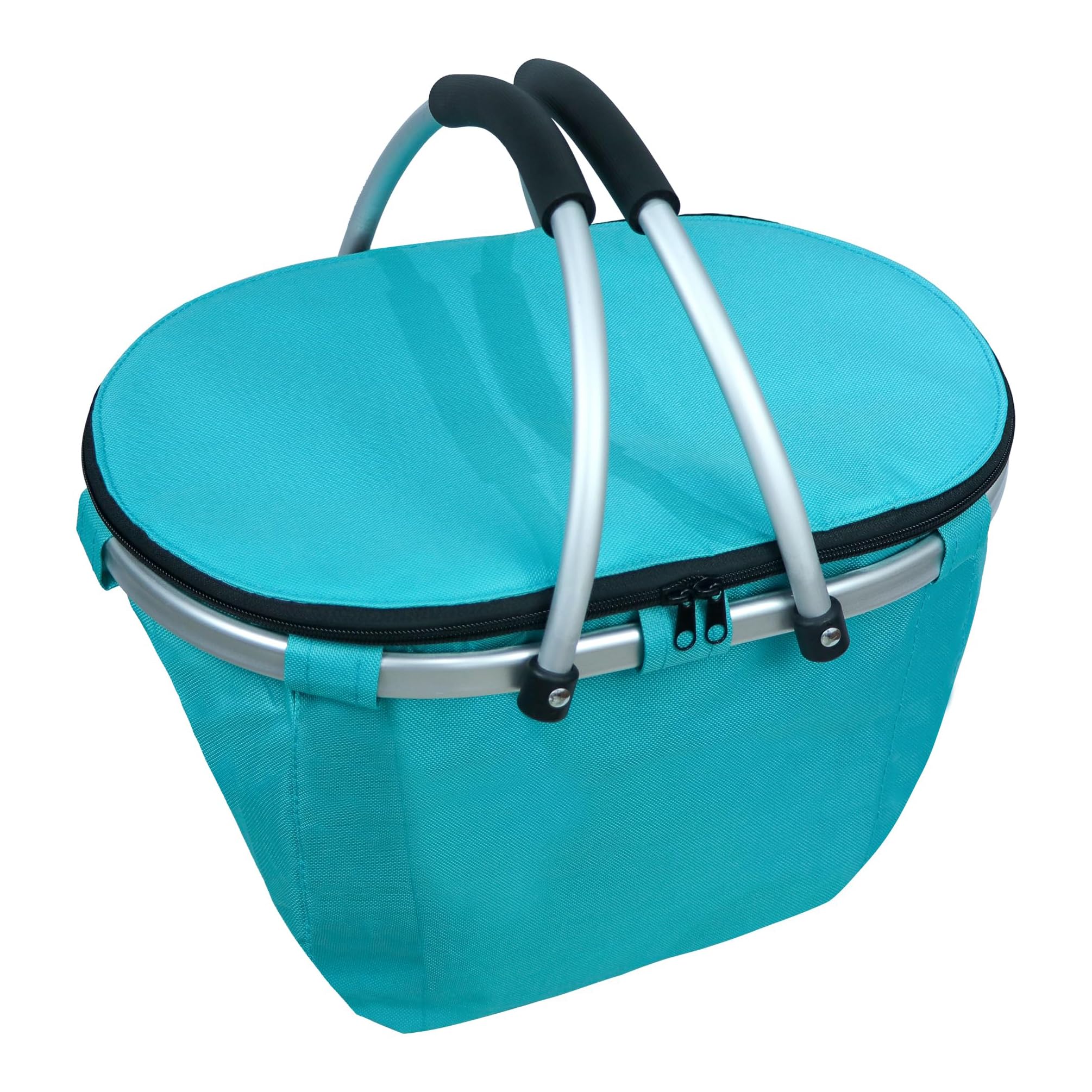 Boodschappenmand, 30 liter, zwart, met koelfunctie, 48 x 24 cm, thermotas met twee handgrepen, thermotas, koeltas, vouwmand, picknickmand, draagmand